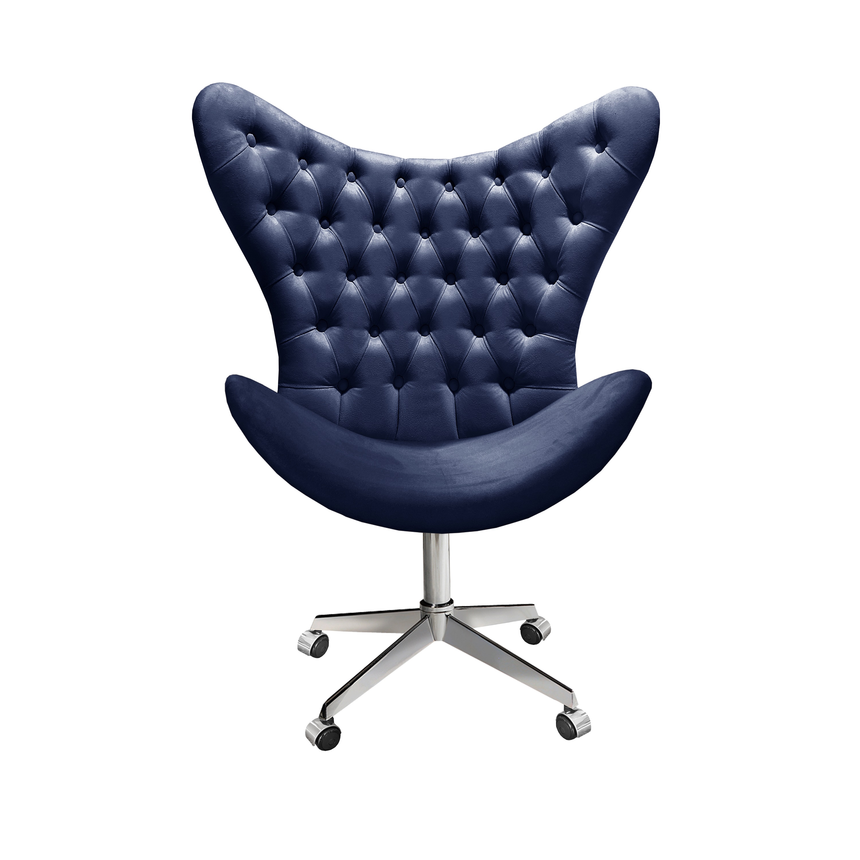 Poltrona Egg Alice Com Capitonê Pé Giratório Com Rodinhas - Suede Azul Marinho