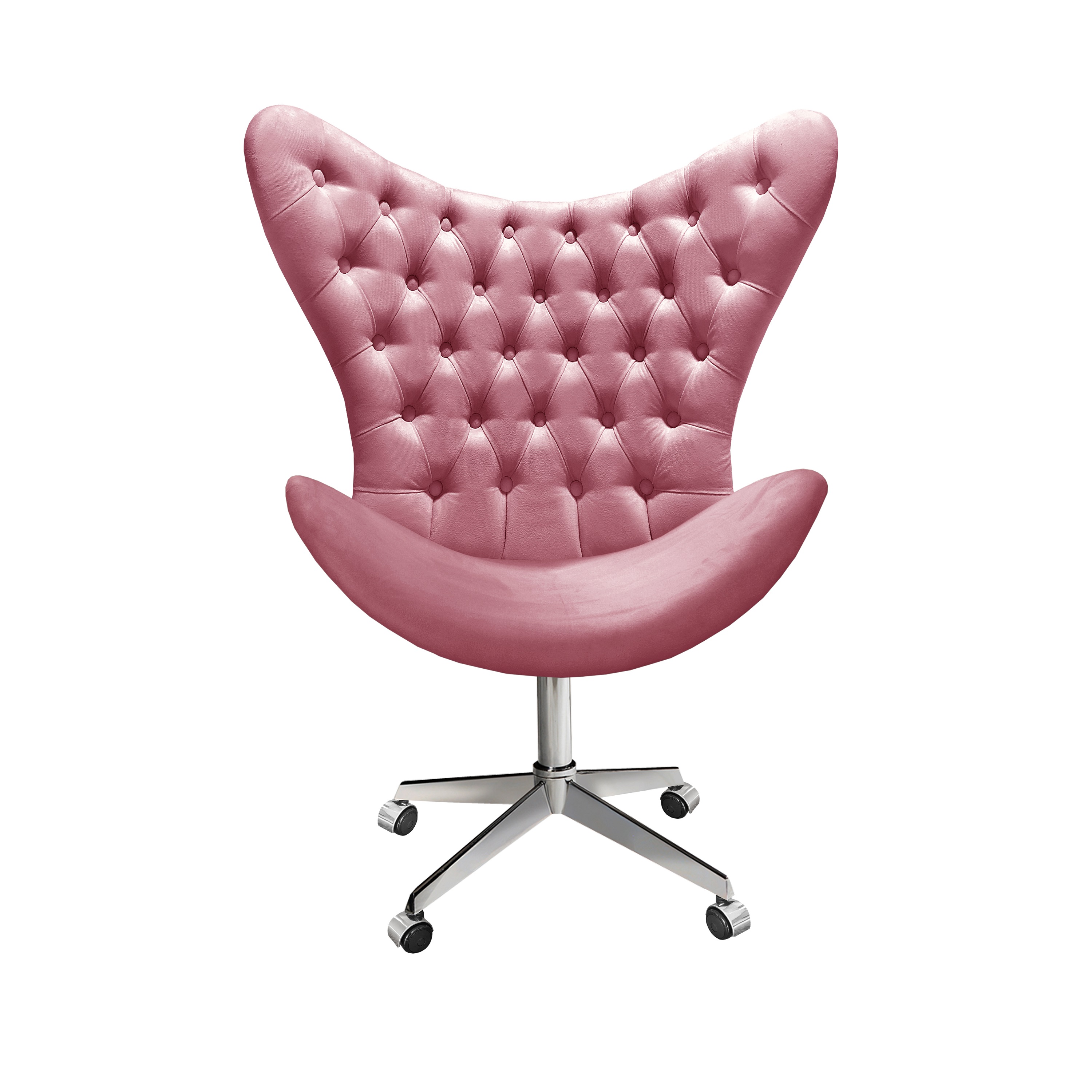 Poltrona Egg Alice Com Capitonê Pé Giratório Com Rodinhas - Suede Rosa