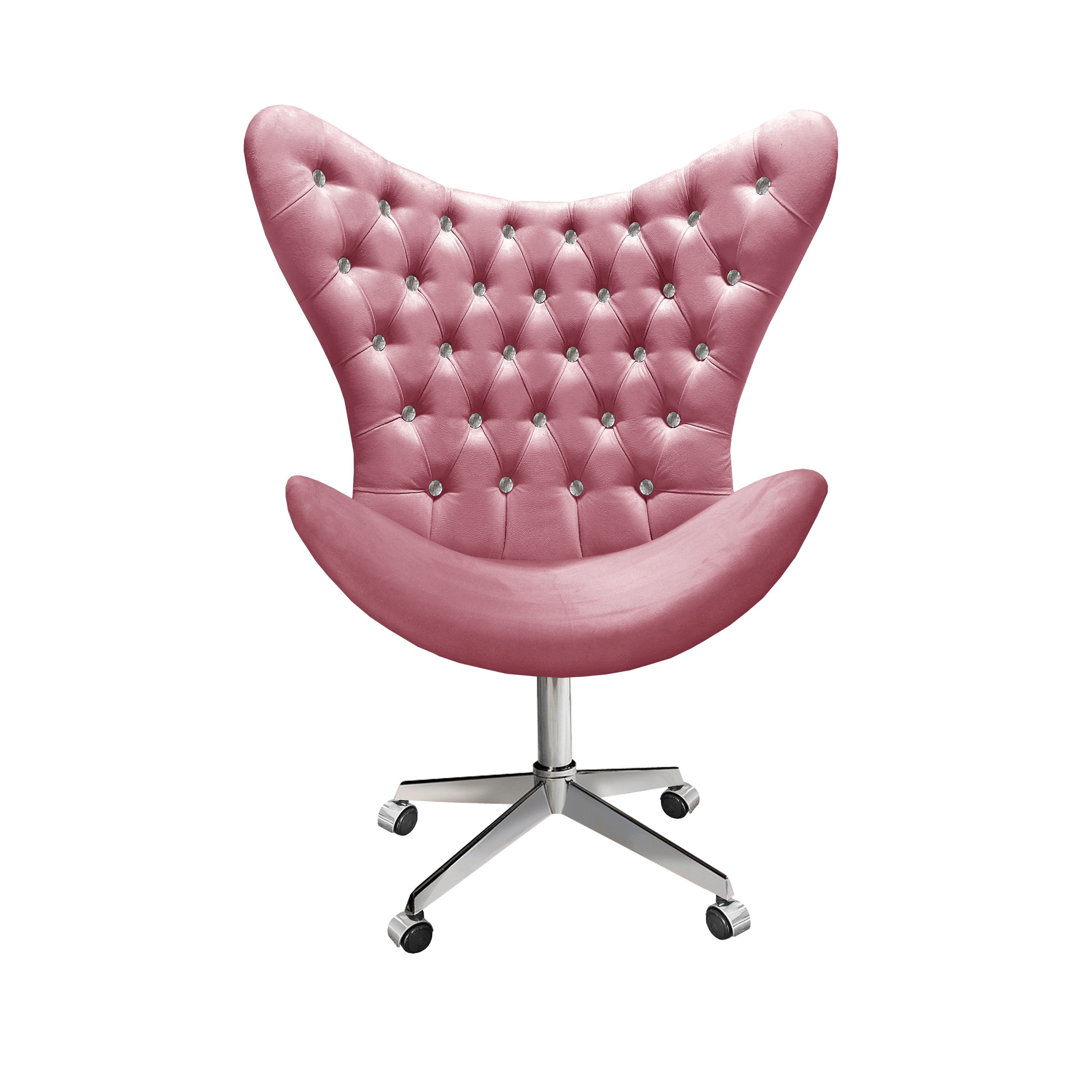 Poltrona Egg Com Strass Pé Giratório Alumínio Com Rodízios - Suede Rosa