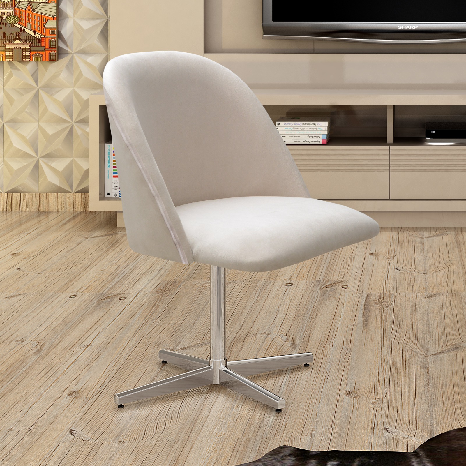 Poltrona Gaia Base Giratória De Alumínio - Suede Bege
