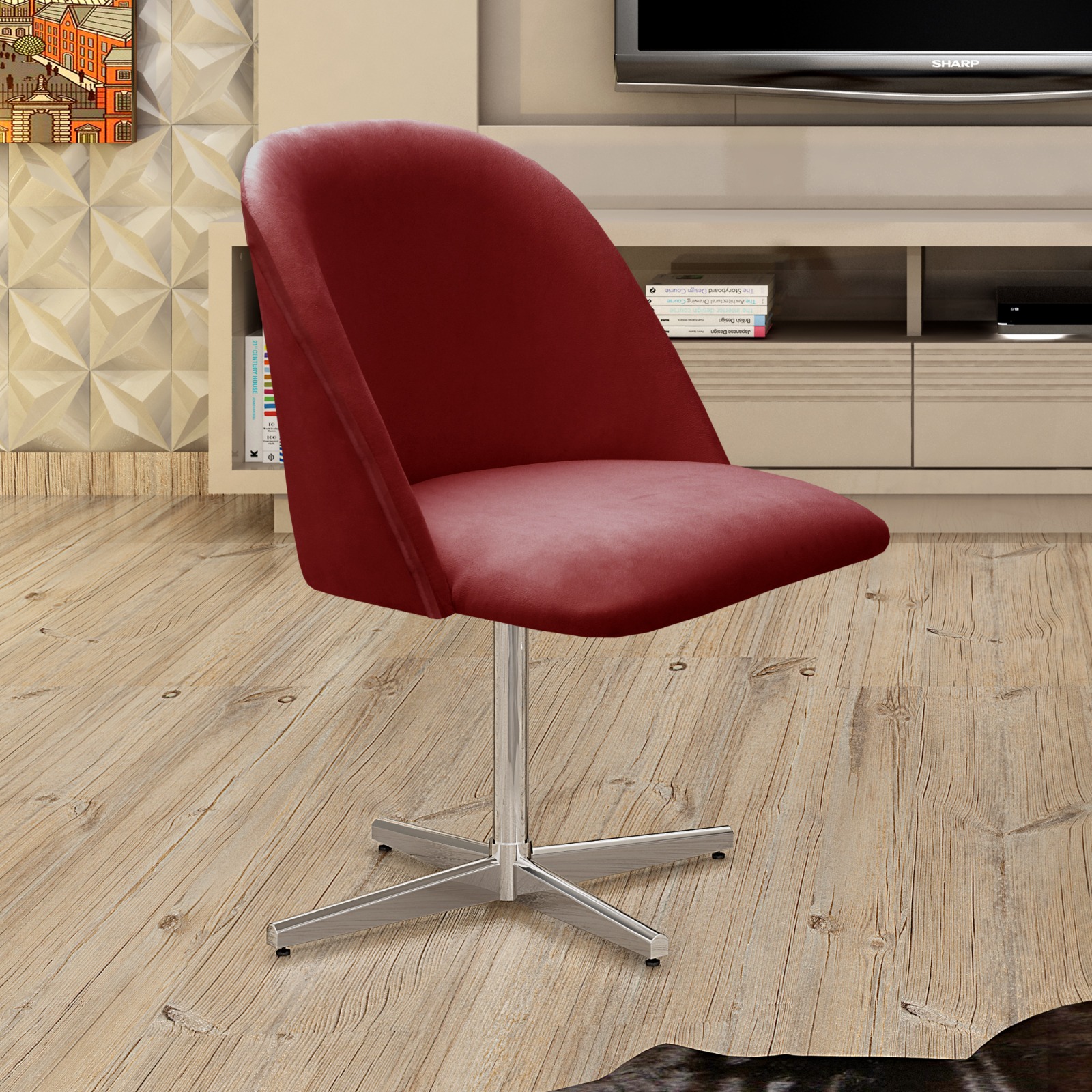Poltrona Gaia Base Giratória De Alumínio - Suede Bordô