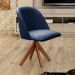 Poltrona Gaia Base Giratória De Madeira - Suede Azul