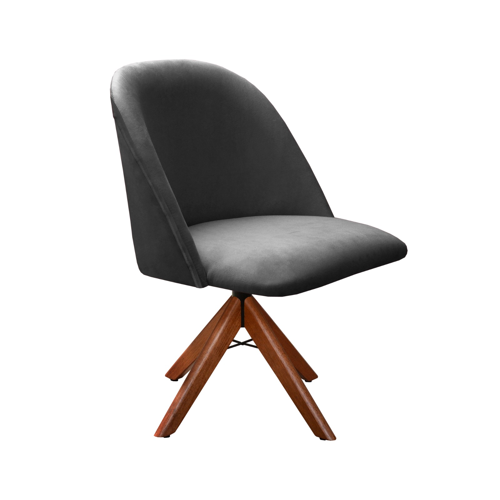 Poltrona Gaia Base Giratória De Madeira - Suede Cinza
