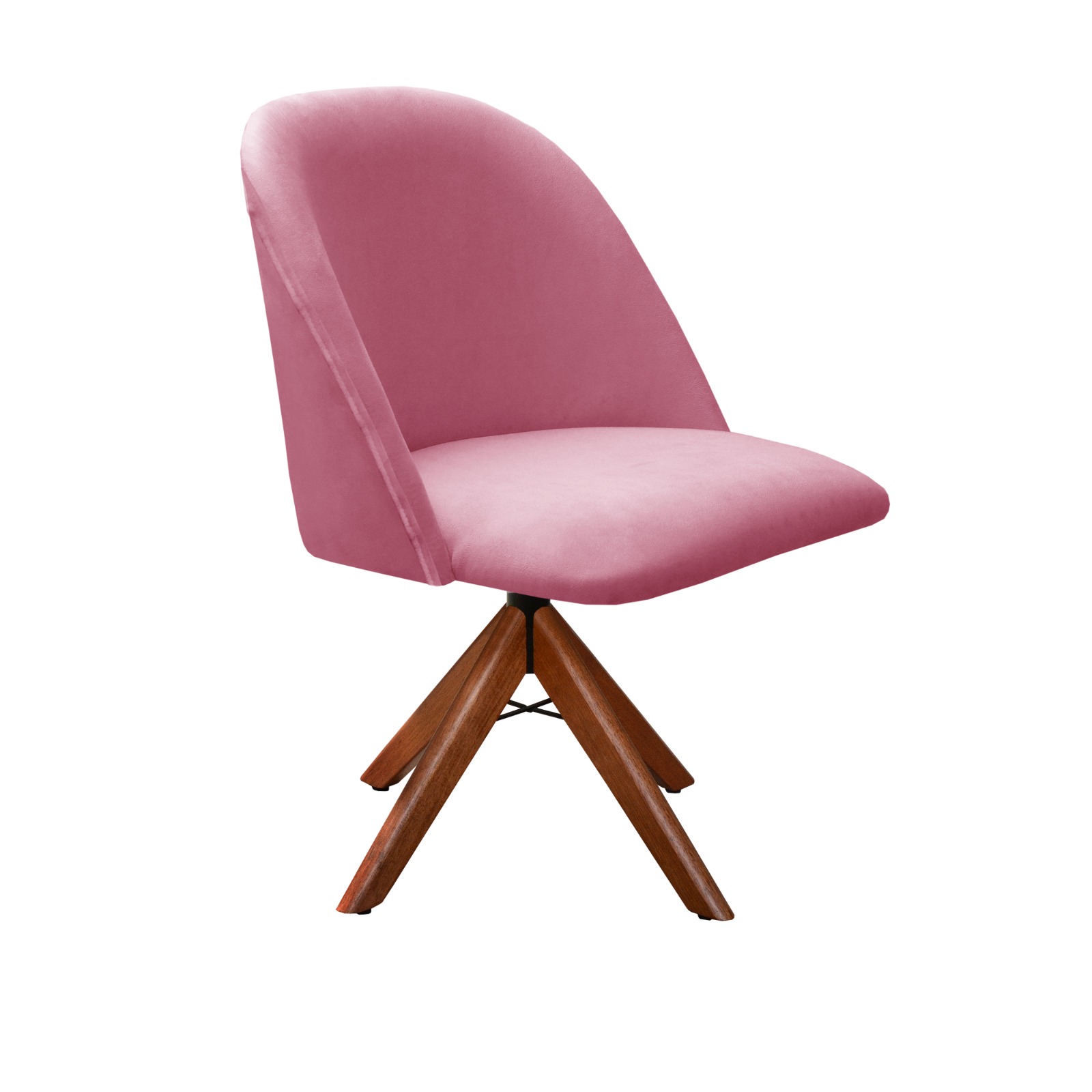 Poltrona Gaia Base Giratória De Madeira - Suede Rosa