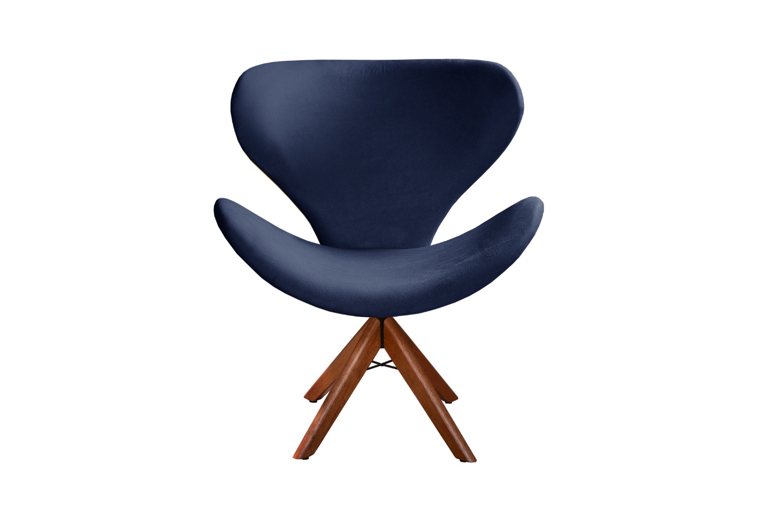 Poltrona Giratória Ísis Base Madeira - Suede Azul