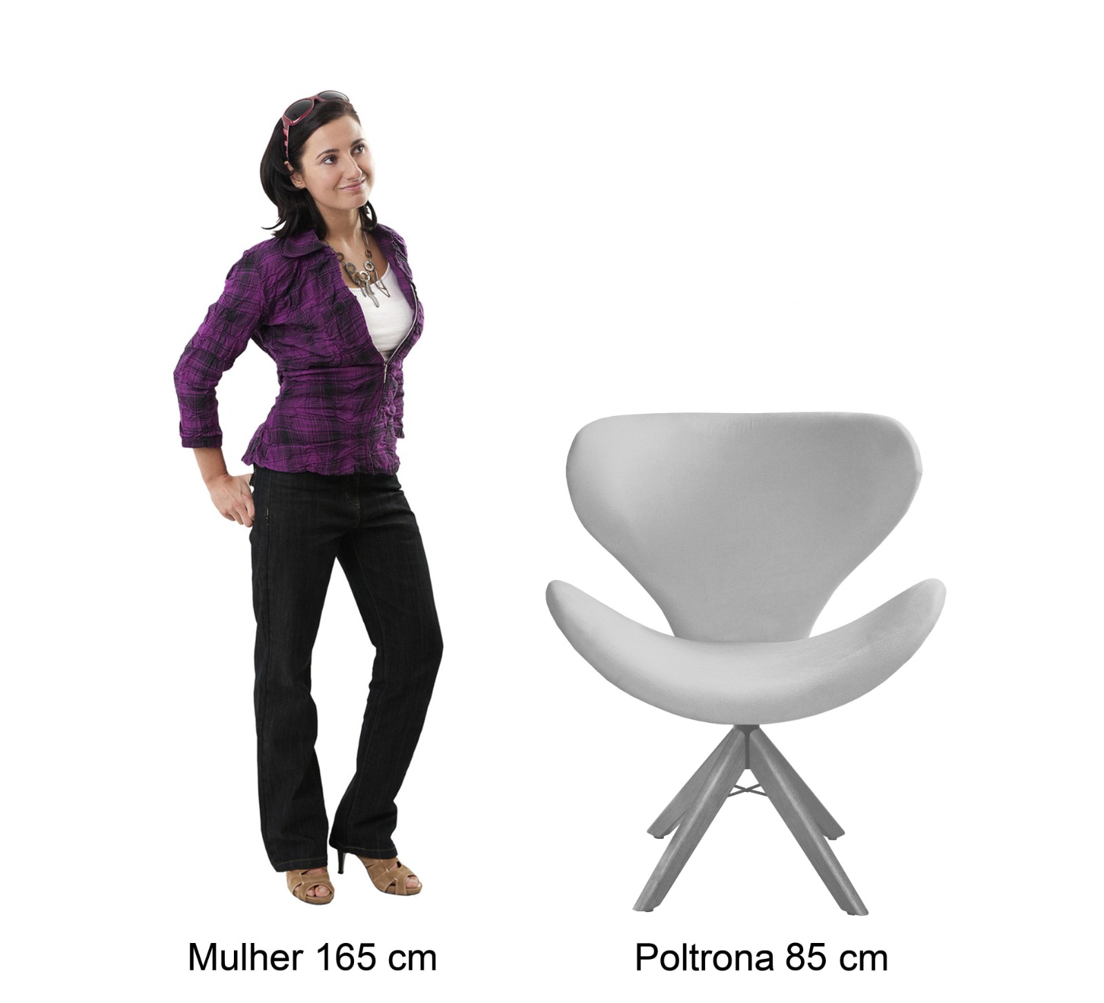Poltrona Giratória Ísis Base Madeira - Suede Azul