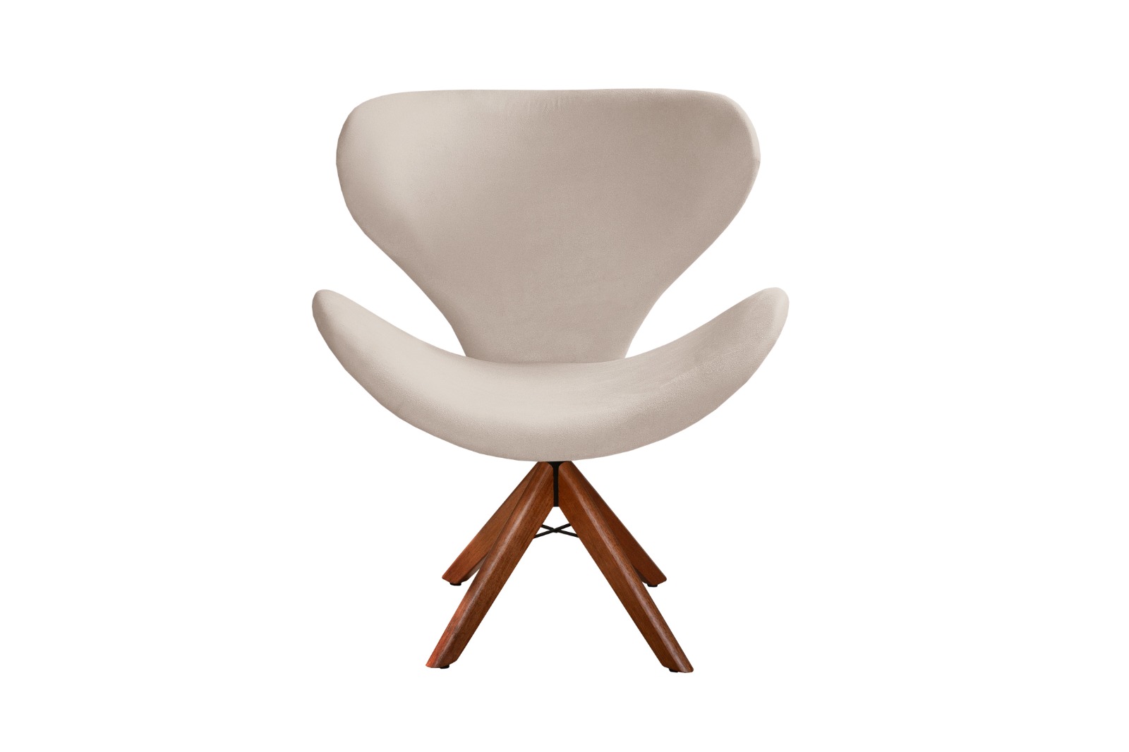 Poltrona Giratória Ísis Base Madeira - Suede Bege
