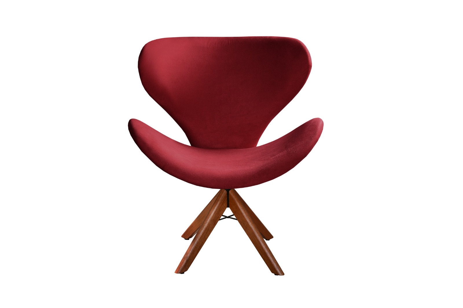 Poltrona Giratória Ísis Base Madeira - Suede Bordô