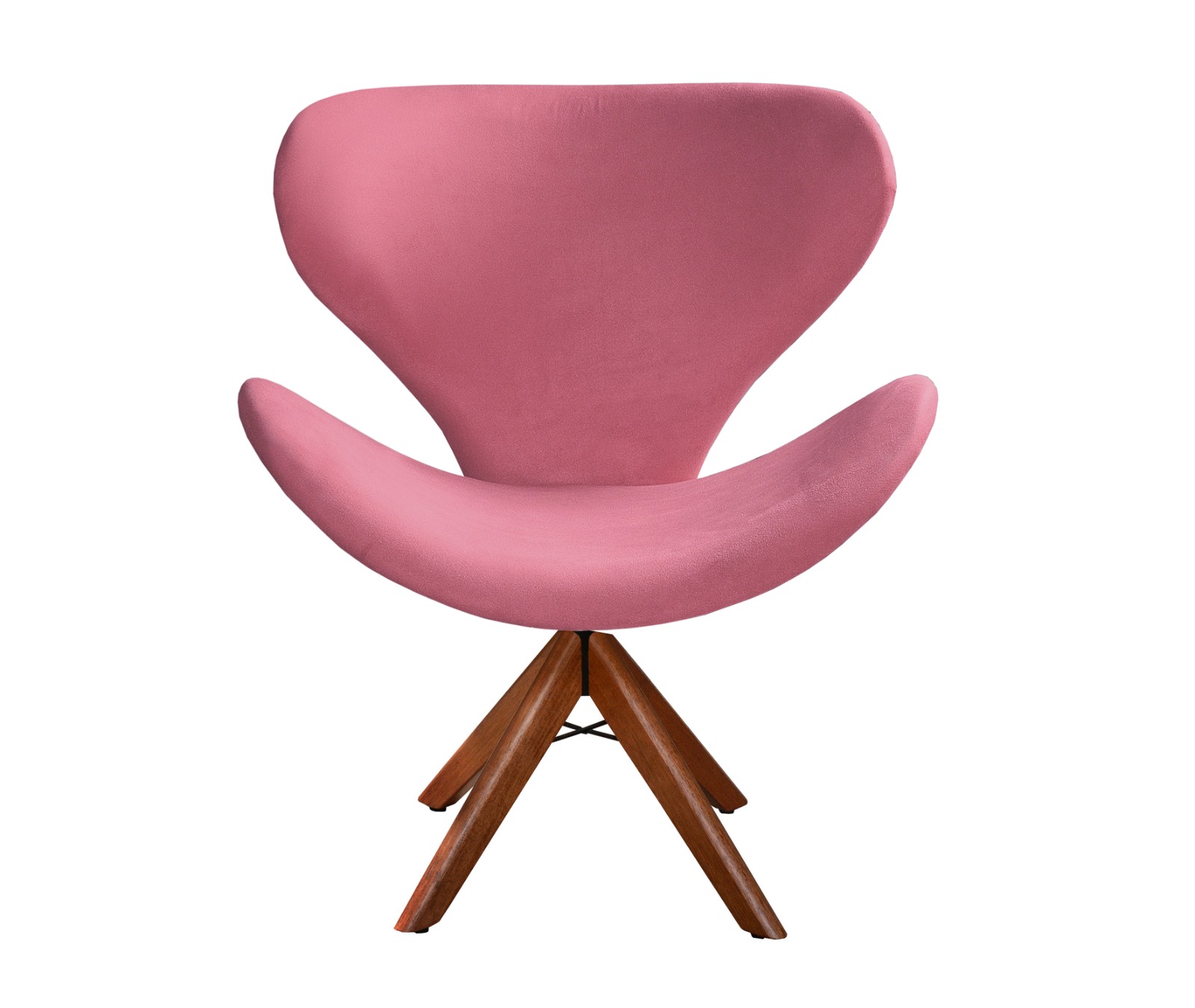 Poltrona Giratória Ísis Base Madeira - Suede Rosa