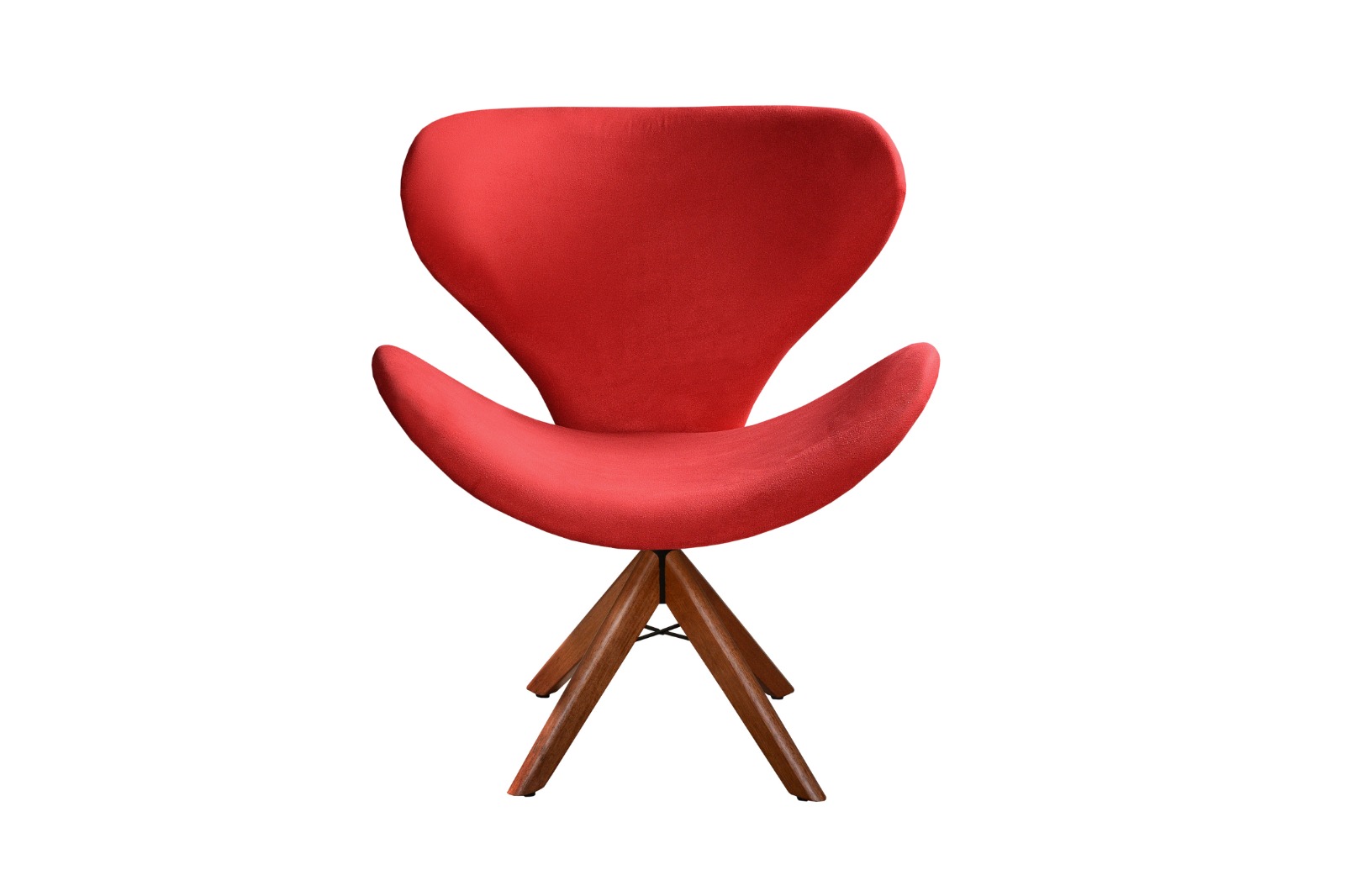 Poltrona Giratória Ísis Base Madeira - Suede Vermelho