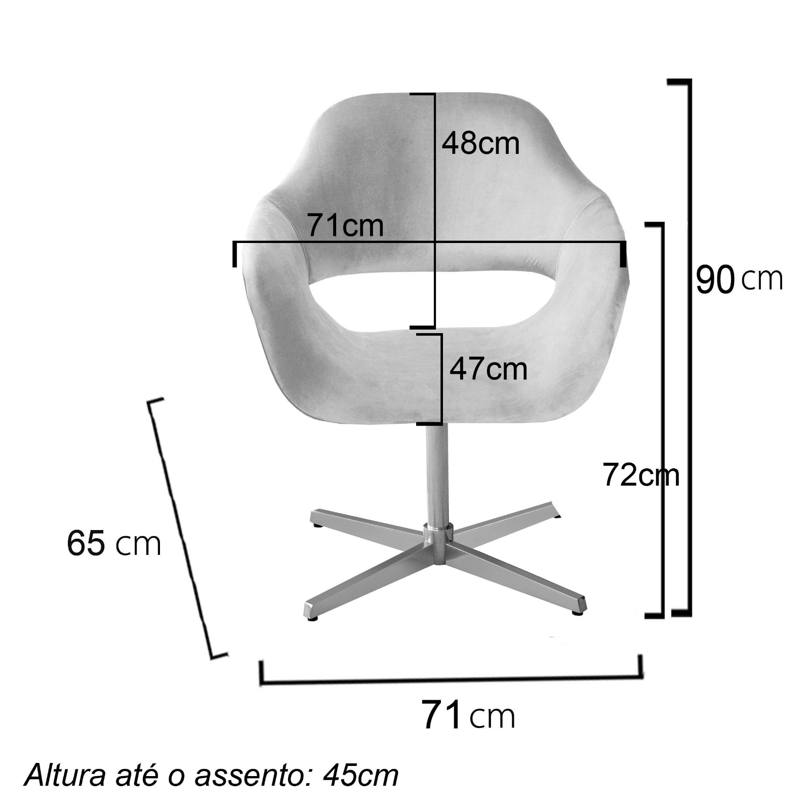 Poltrona Giratória Zara Base Cromada - Linho Azul
