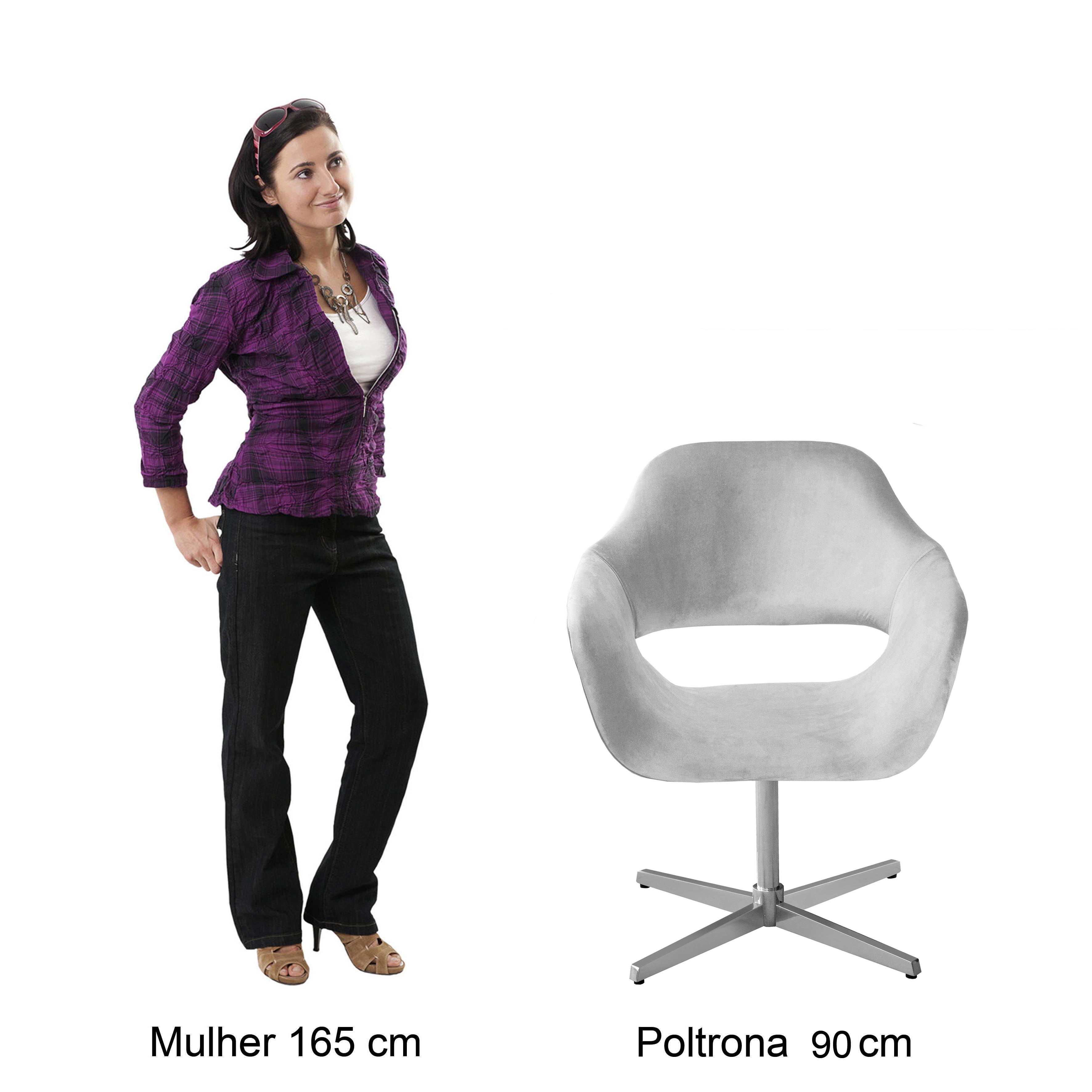 Poltrona Giratória Zara Base Cromada - Linho Azul