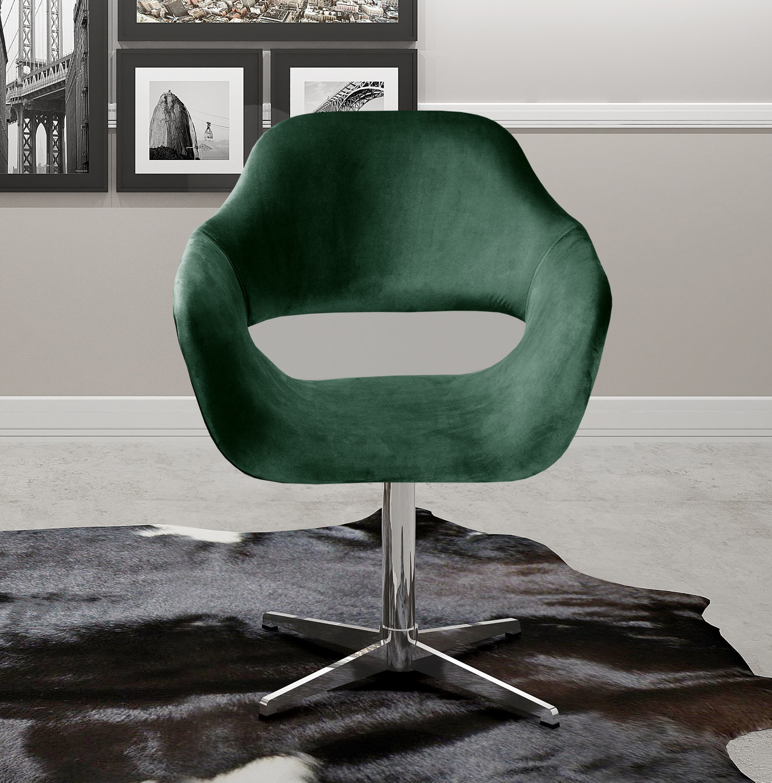 Poltrona Giratória Zara Base Cromada - Veludo Verde