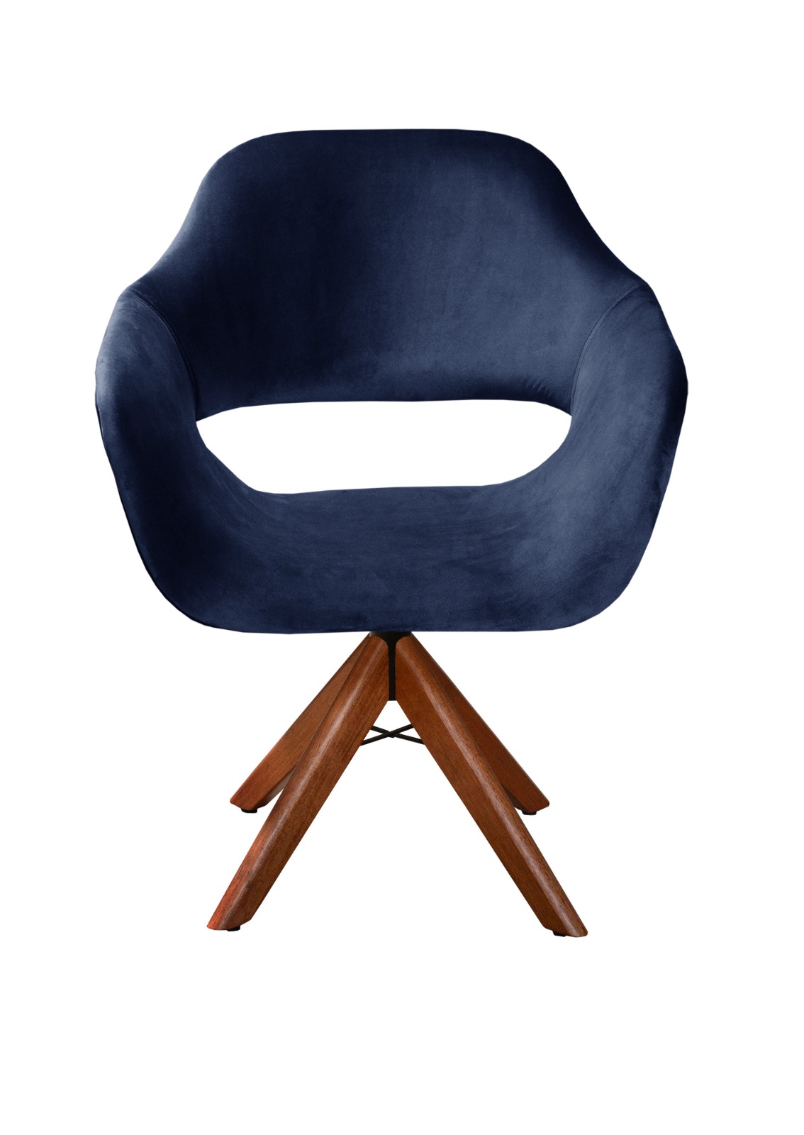 Poltrona Giratória Zara Base Madeira - Suede Azul