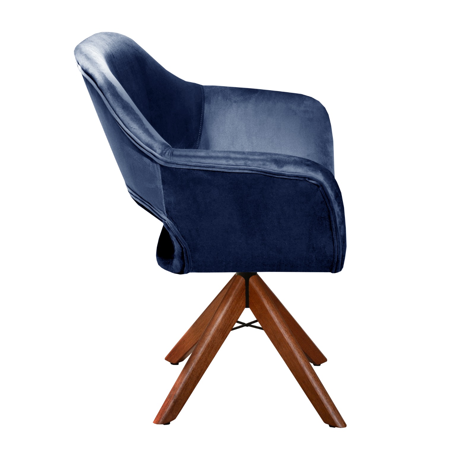 Poltrona Giratória Zara Base Madeira - Suede Azul