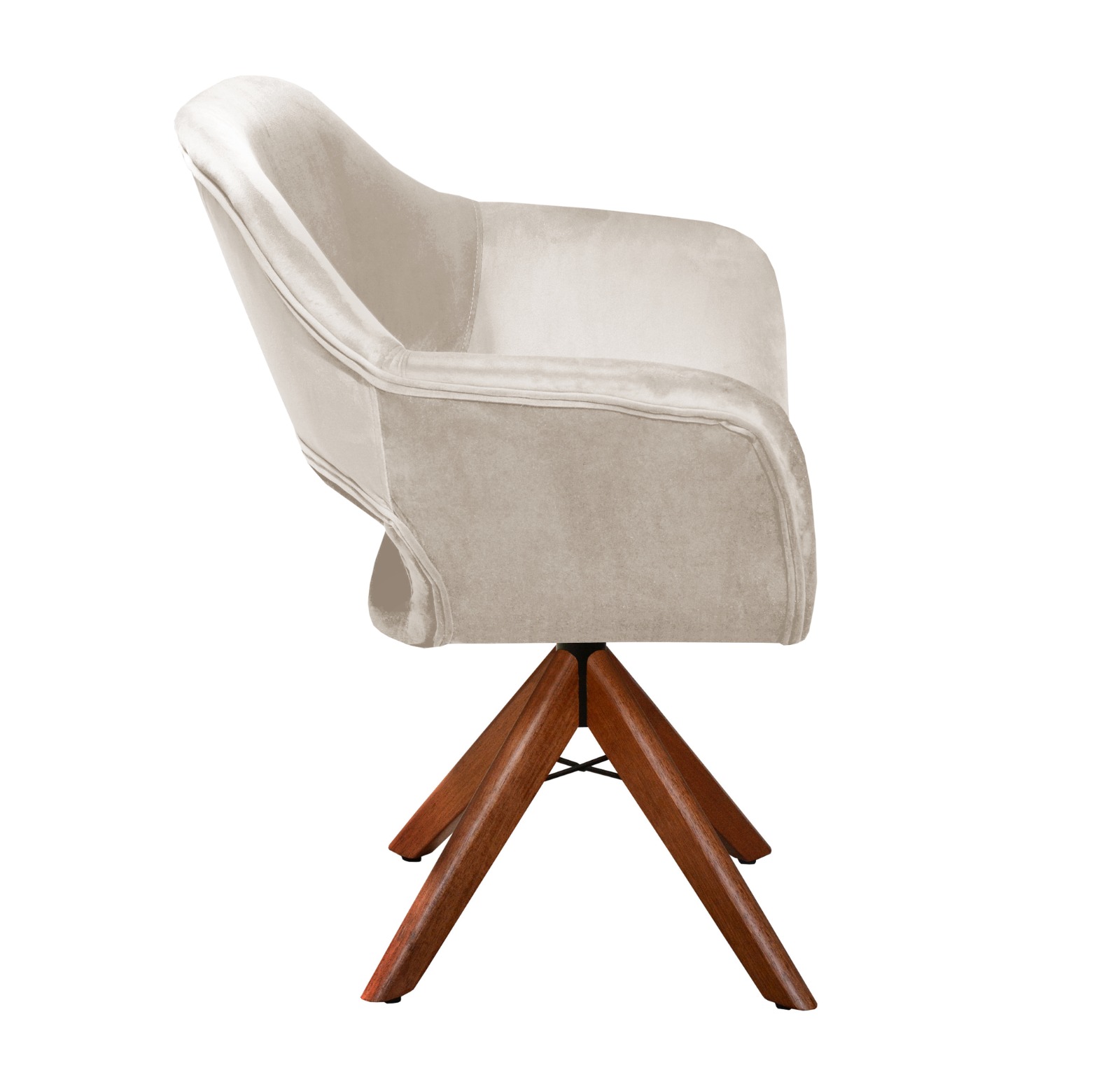 Poltrona Giratória Zara Base Madeira - Suede Bege