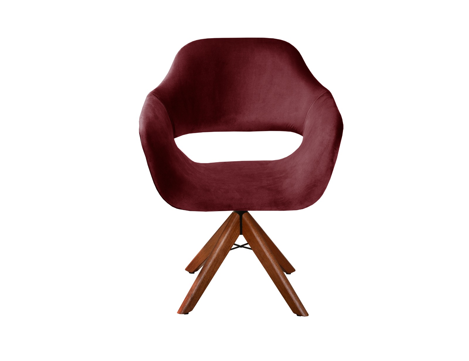 Poltrona Giratória Zara Base Madeira - Suede Bordô