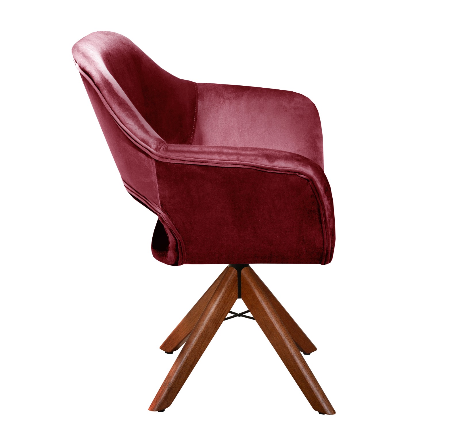 Poltrona Giratória Zara Base Madeira - Suede Bordô