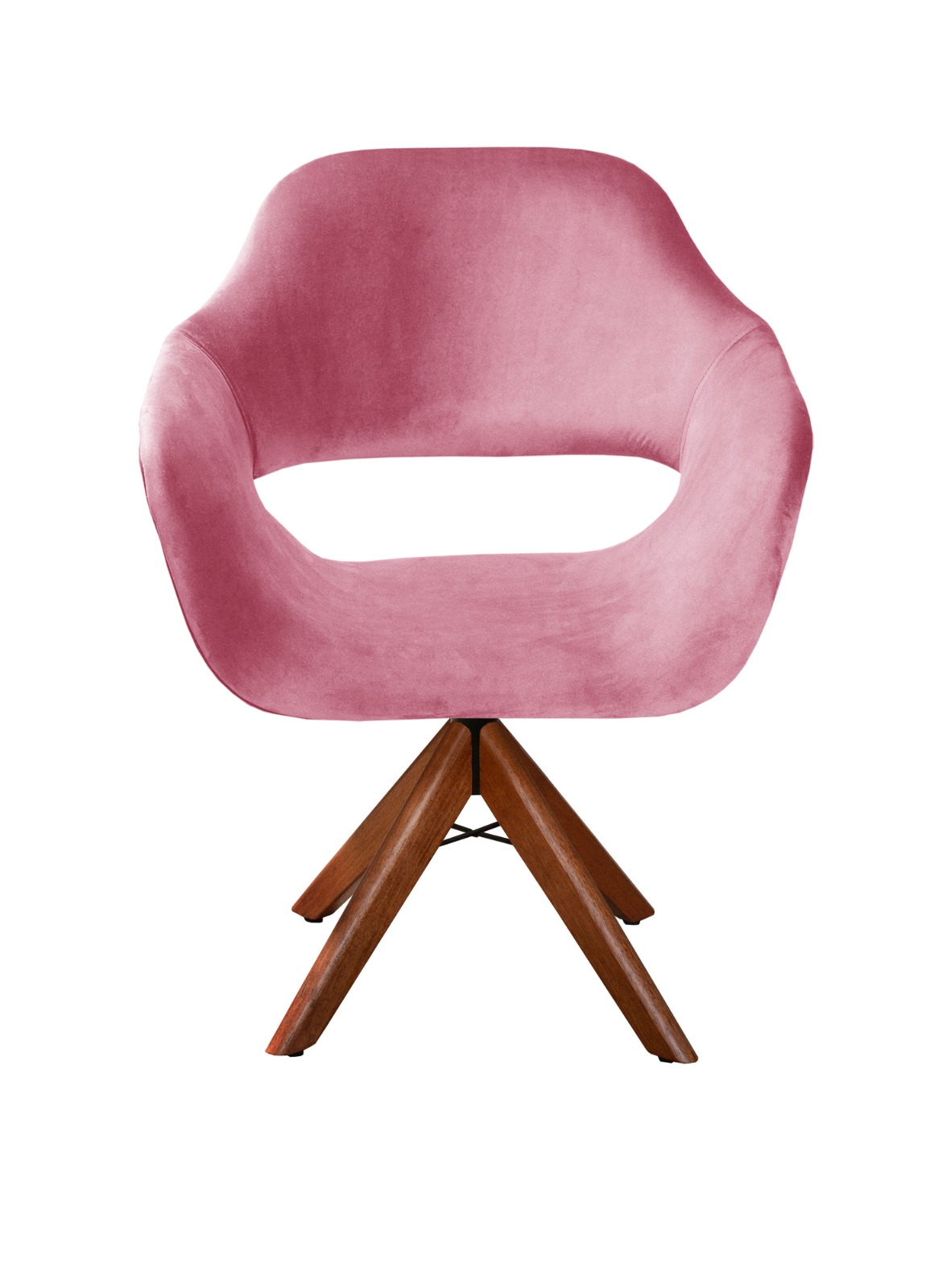 Poltrona Giratória Zara Base Madeira - Suede Rosa