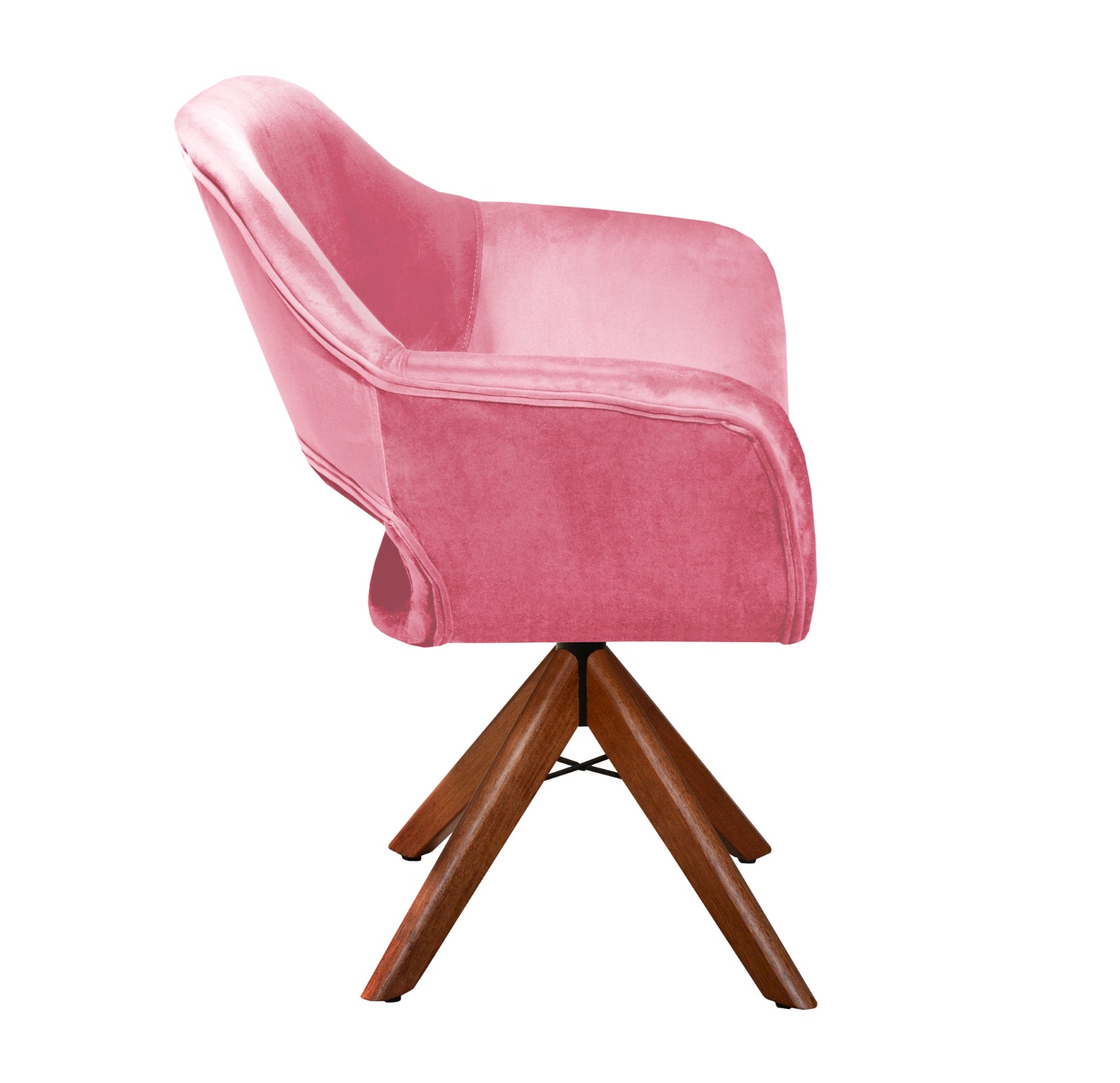 Poltrona Giratória Zara Base Madeira - Suede Rosa
