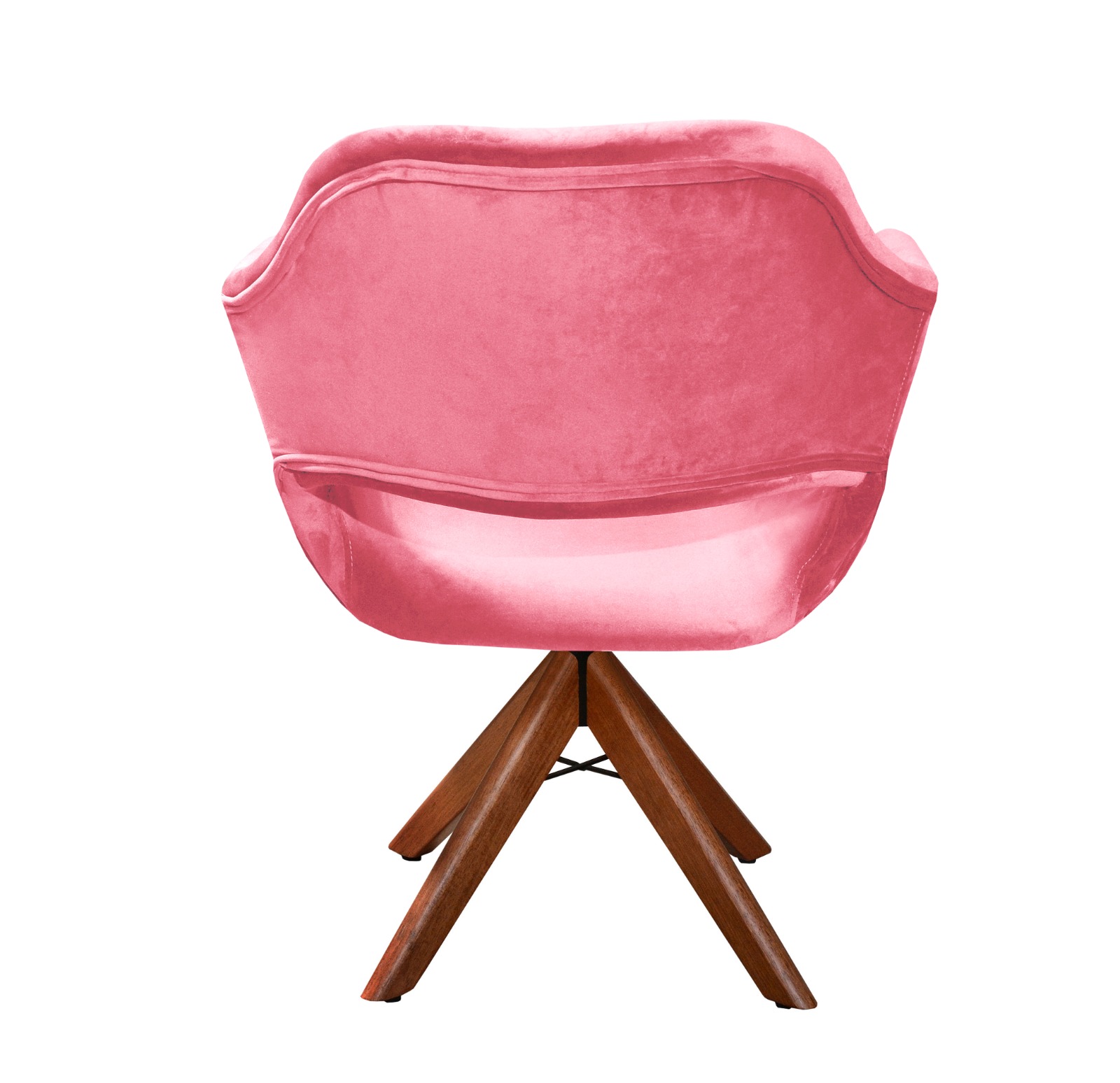 Poltrona Giratória Zara Base Madeira - Suede Rosa