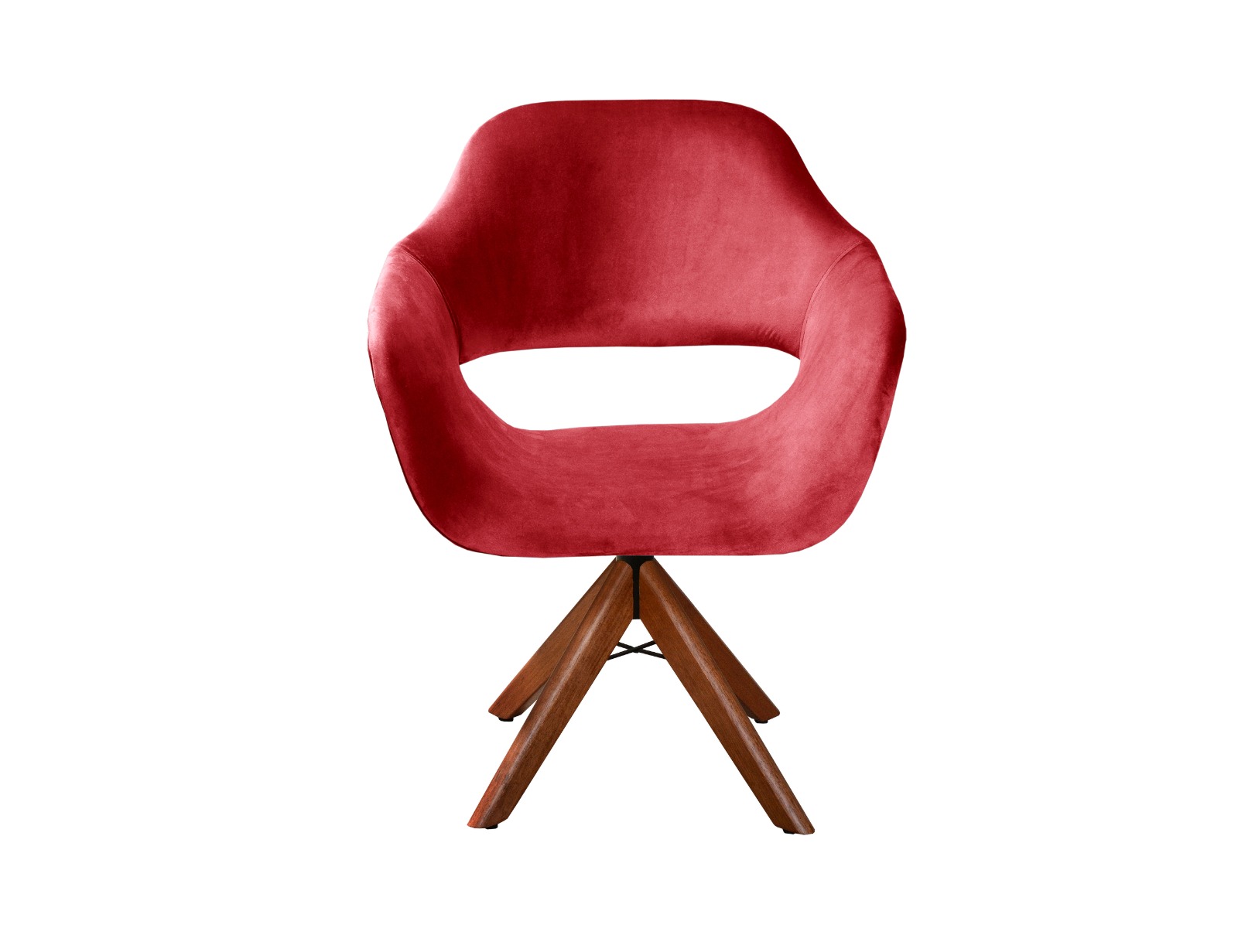 Poltrona Giratória Zara Base Madeira - Suede Vermelho