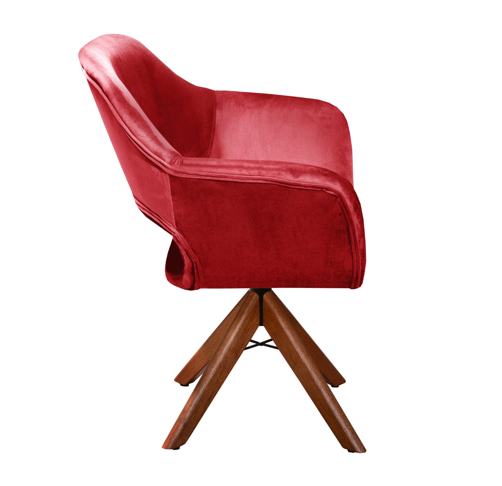 Poltrona Giratória Zara Base Madeira - Suede Vermelho