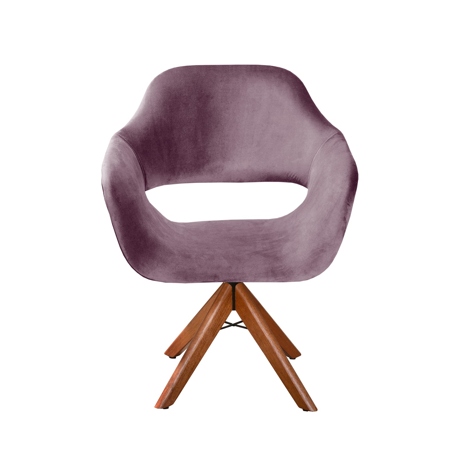 Poltrona Giratória Zara Base Madeira - Veludo Roxo
