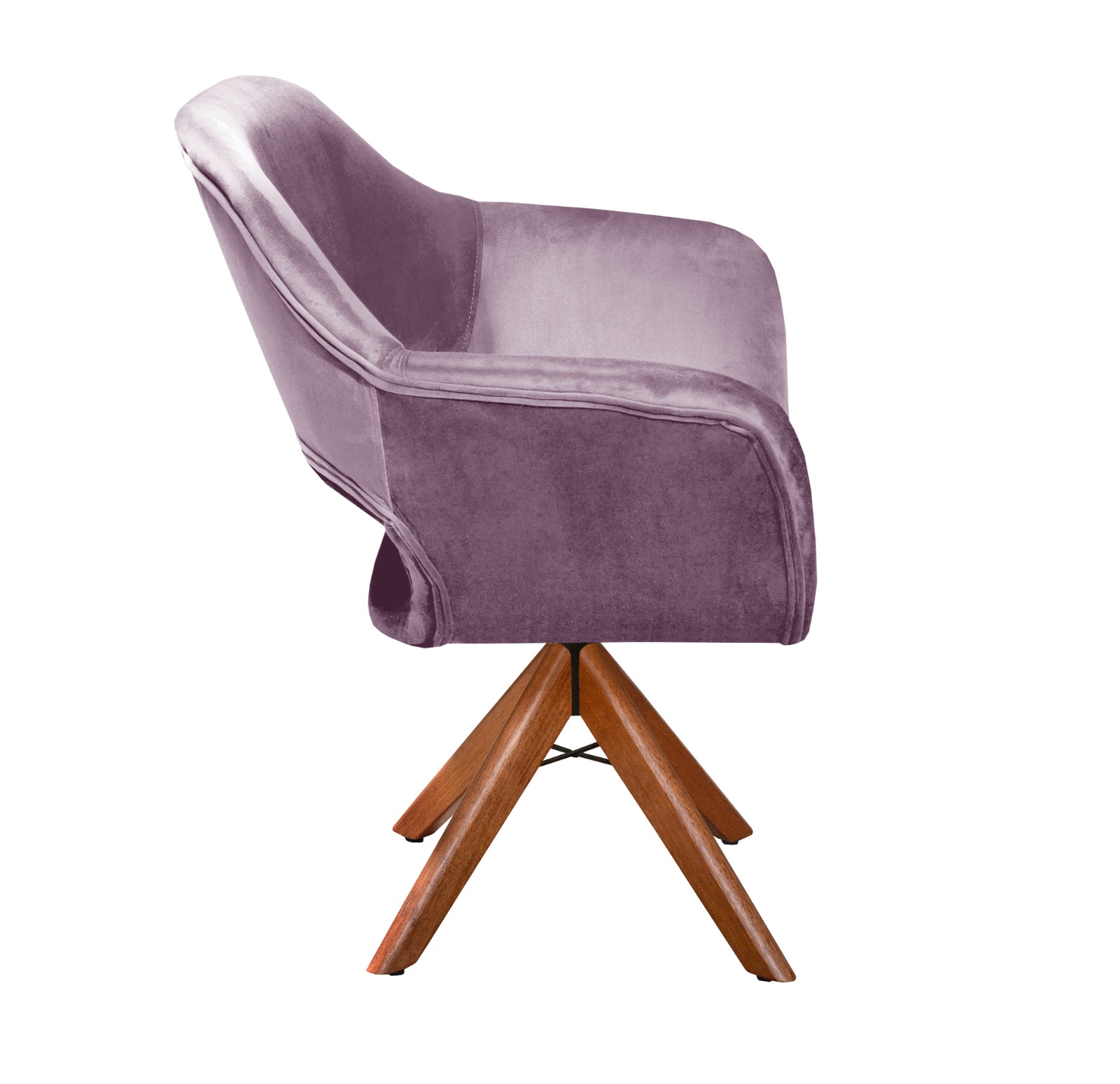 Poltrona Giratória Zara Base Madeira - Veludo Roxo