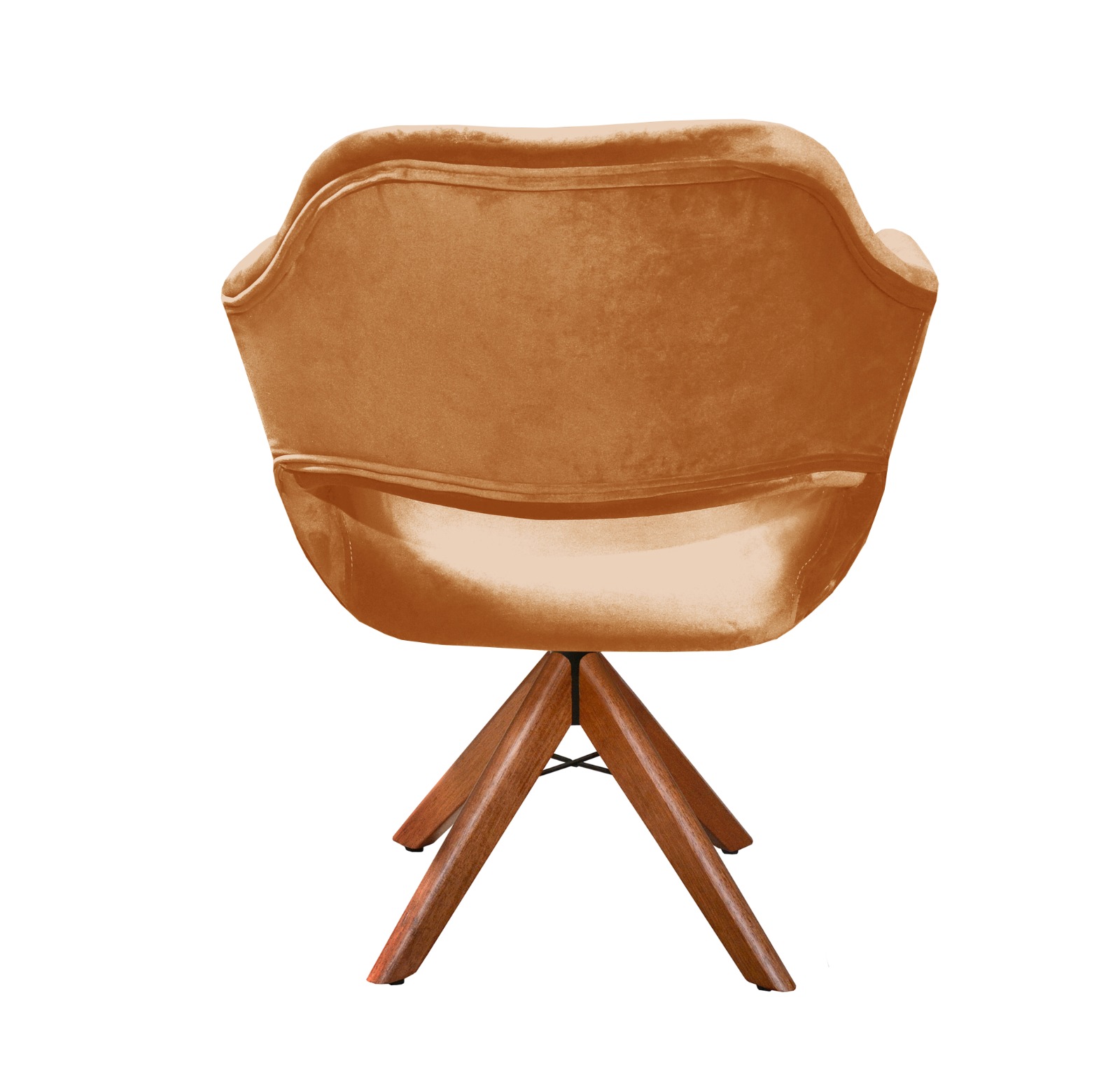 Poltrona Giratória Zara Base Madeira - Veludo Terracota
