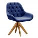 Poltrona Lua Botonê Pé Giratório De Madeira - Suede Azul Marinho