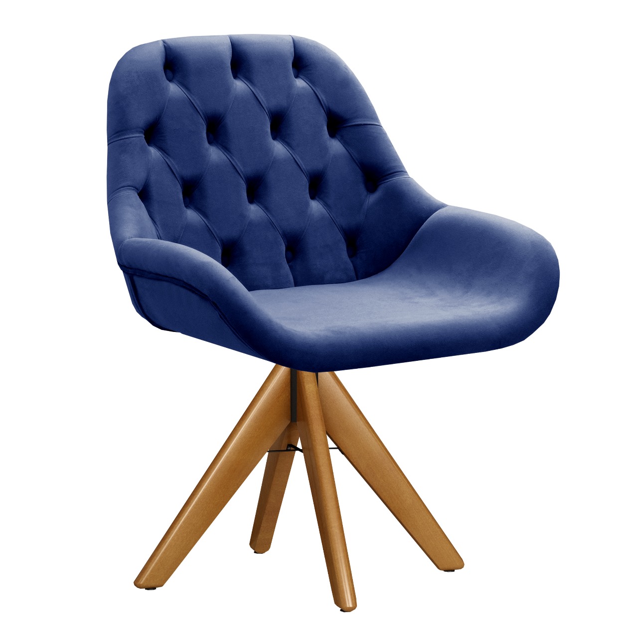 Poltrona Lua Botonê Pé Giratório De Madeira - Suede Azul Marinho