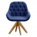 Poltrona Lua Botonê Pé Giratório De Madeira - Suede Azul Marinho