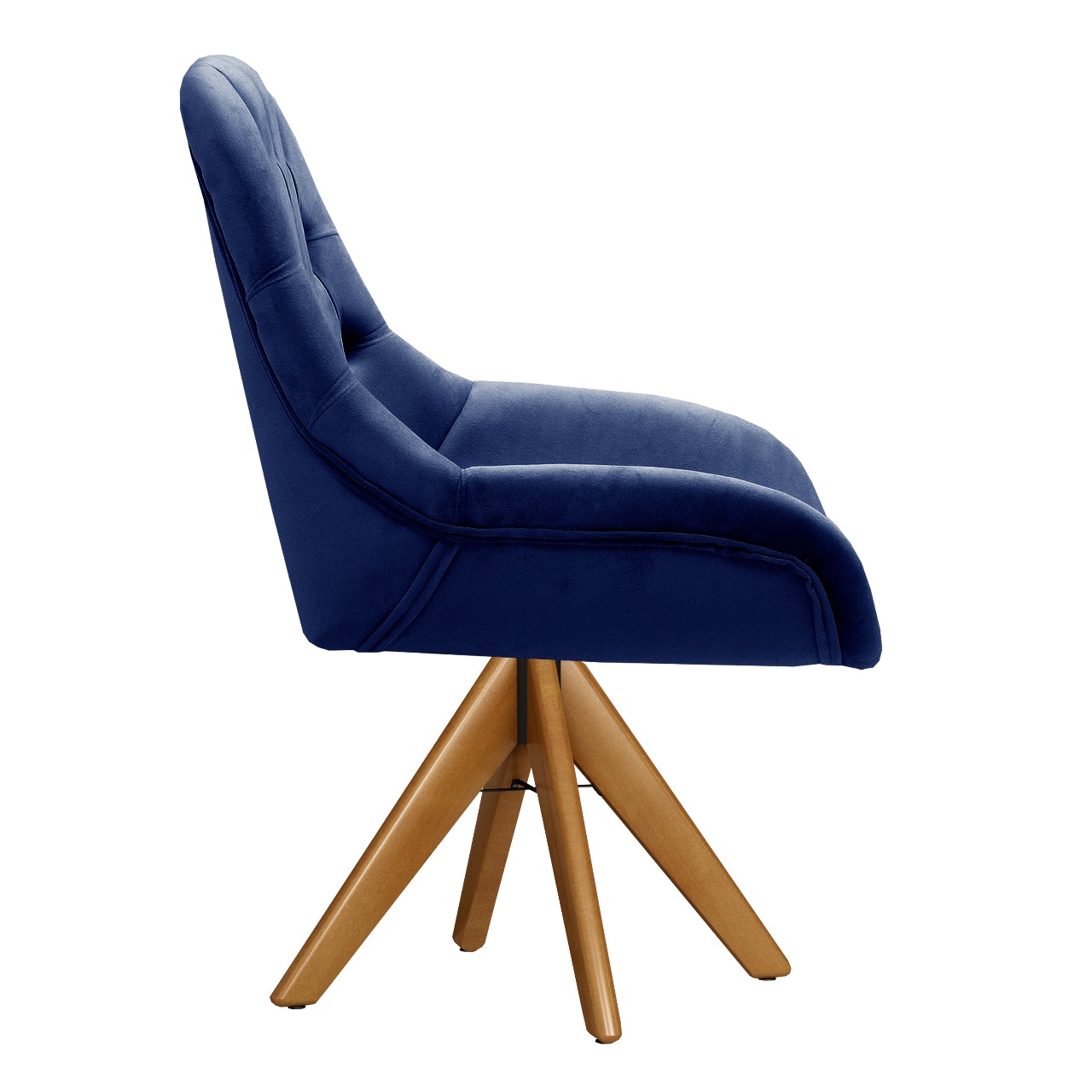 Poltrona Lua Botonê Pé Giratório De Madeira - Suede Azul Marinho