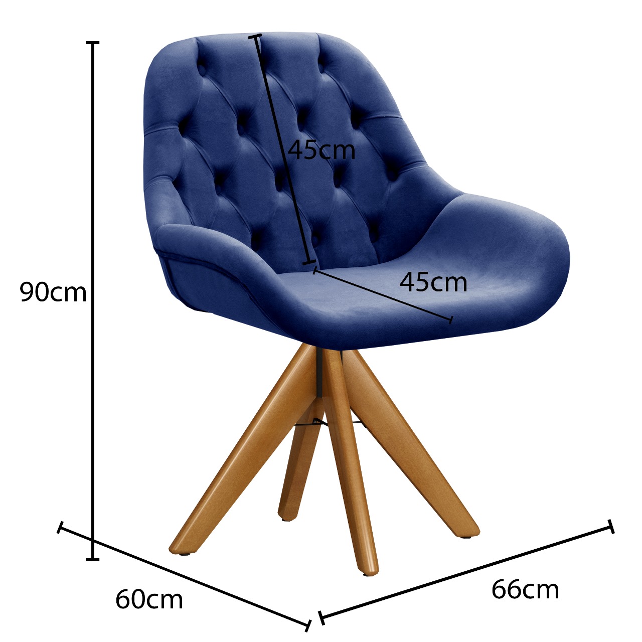 Poltrona Lua Botonê Pé Giratório De Madeira - Suede Azul Marinho
