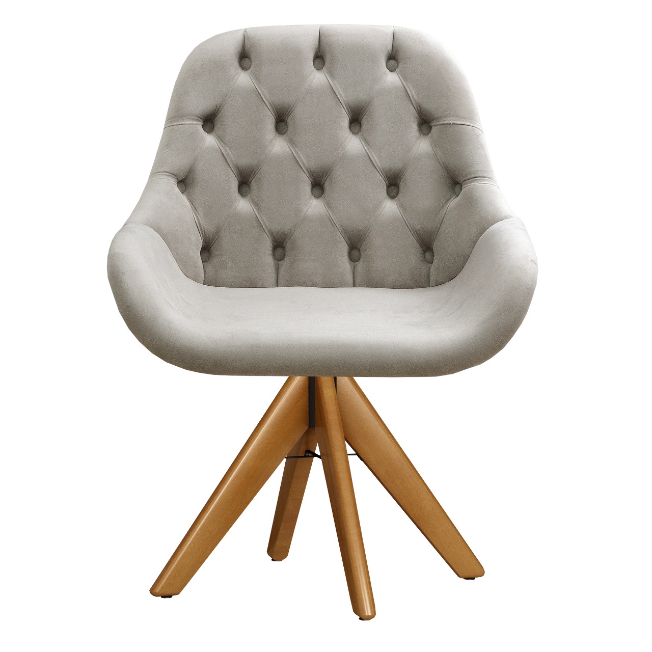 Poltrona Lua Botonê Pé Giratório De Madeira - Suede Bege Claro