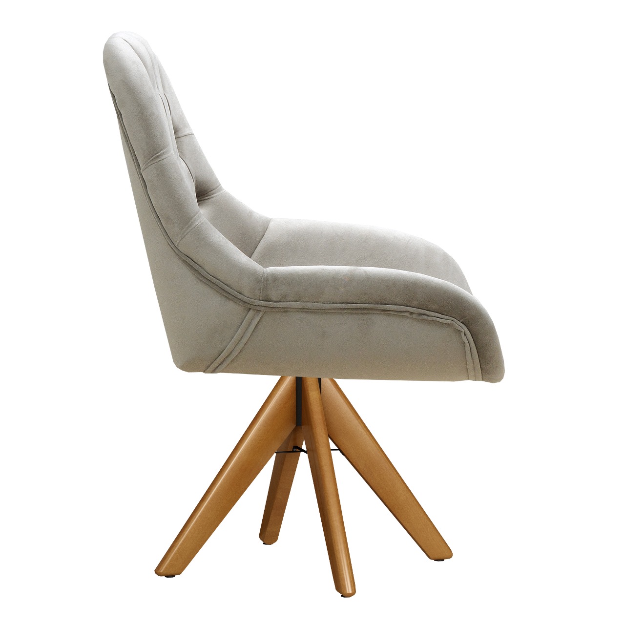 Poltrona Lua Botonê Pé Giratório De Madeira - Suede Bege Claro