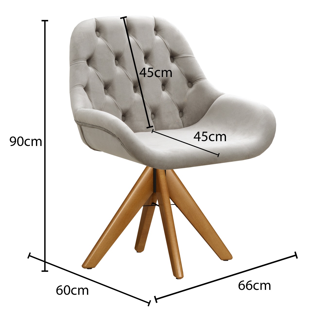 Poltrona Lua Botonê Pé Giratório De Madeira - Suede Bege Claro