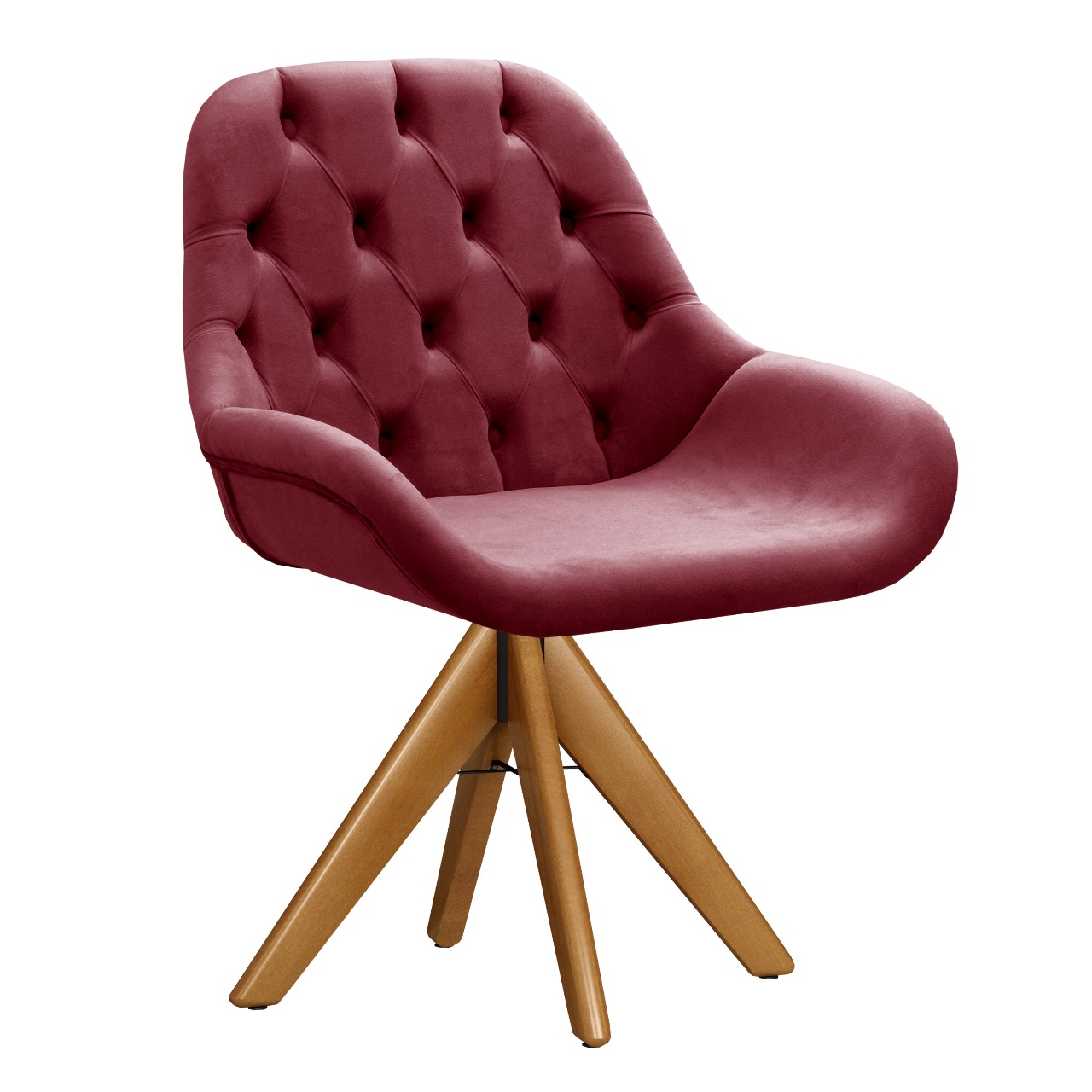 Poltrona Lua Botonê Pé Giratório De Madeira - Suede Bordô