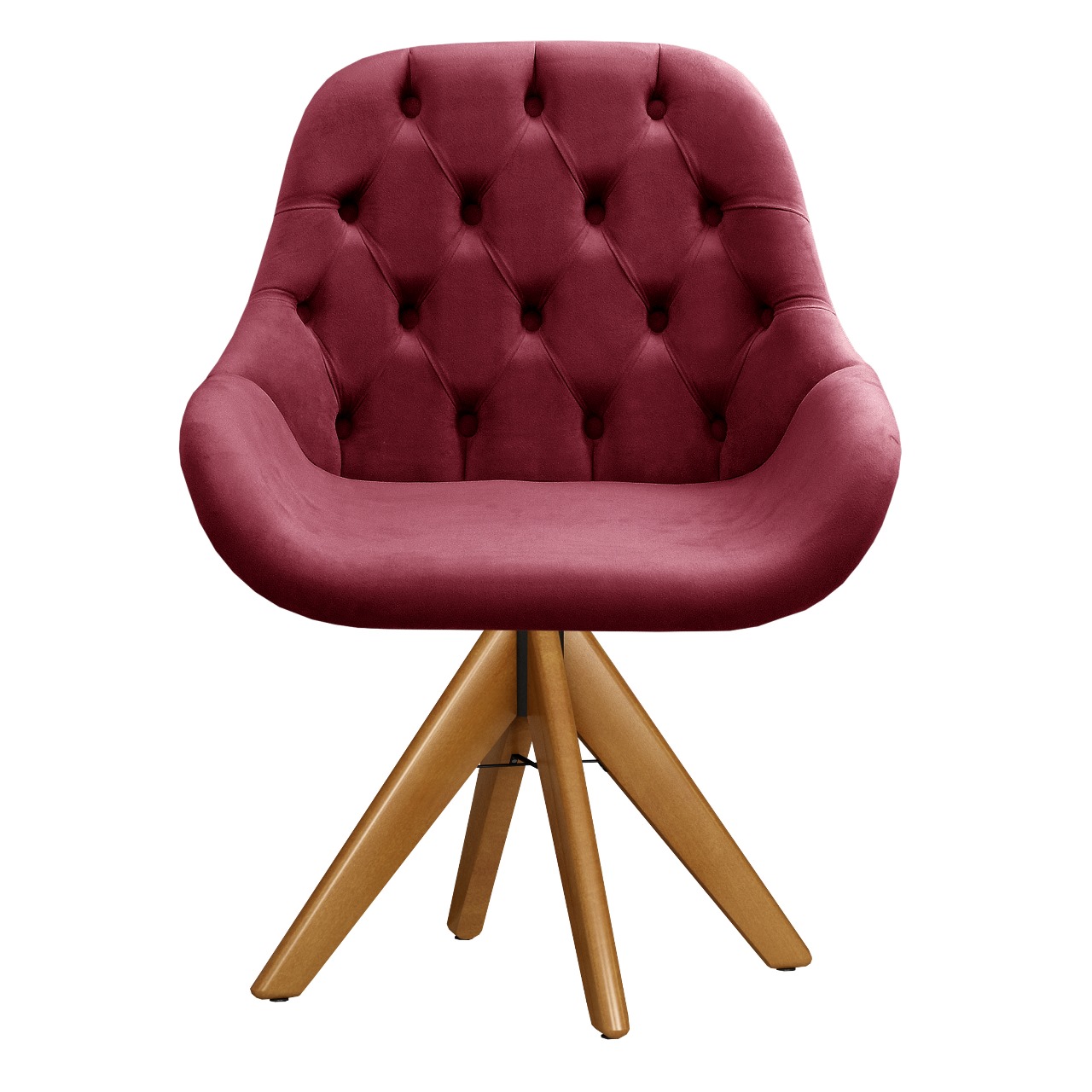Poltrona Lua Botonê Pé Giratório De Madeira - Suede Bordô