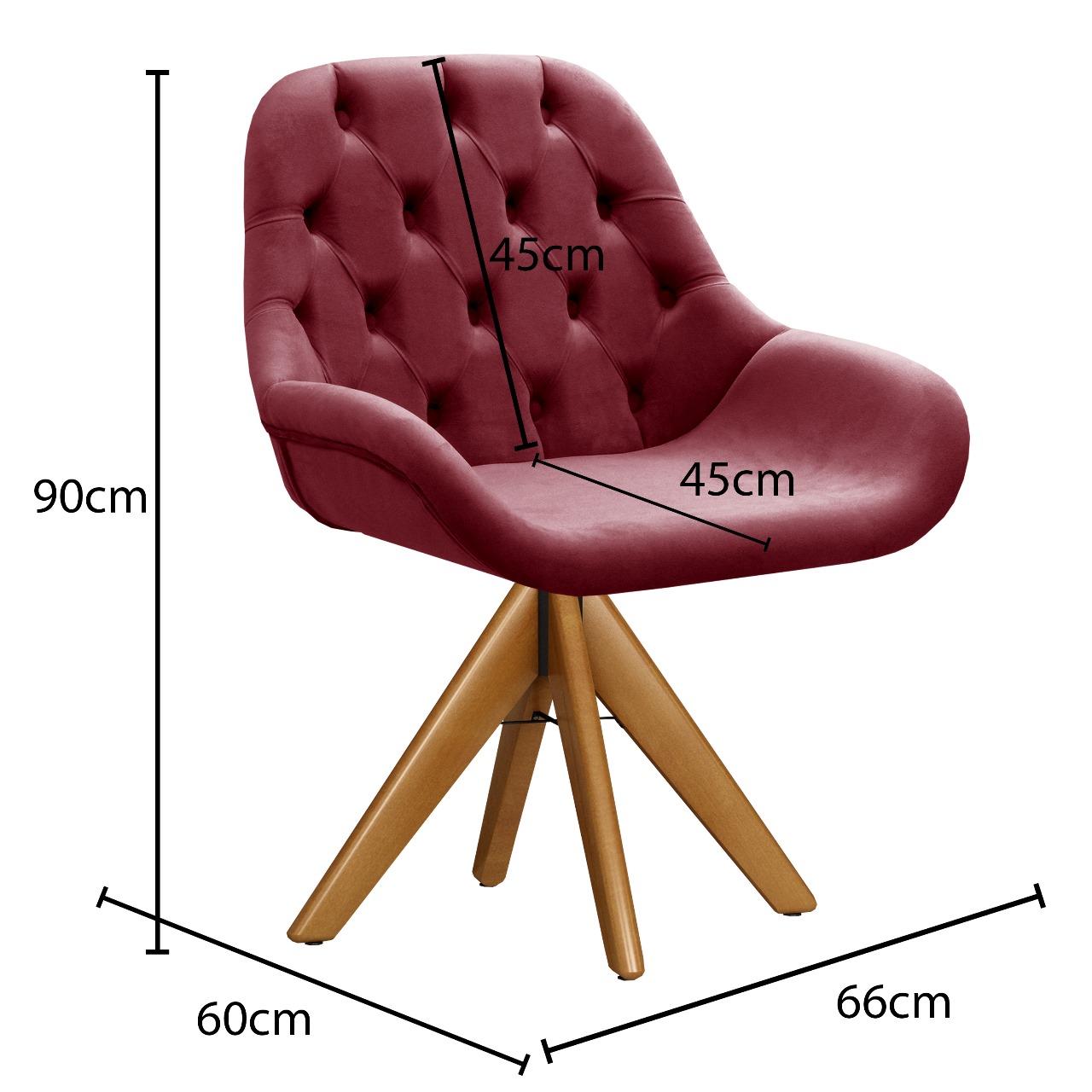 Poltrona Lua Botonê Pé Giratório De Madeira - Suede Bordô