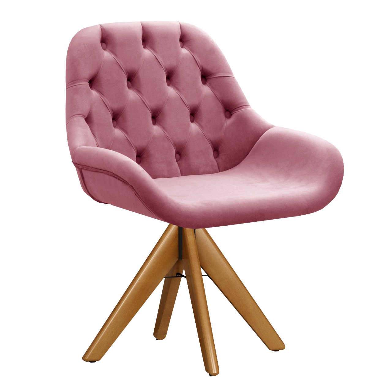 Poltrona Lua Botonê Pé Giratório De Madeira - Suede Rosa