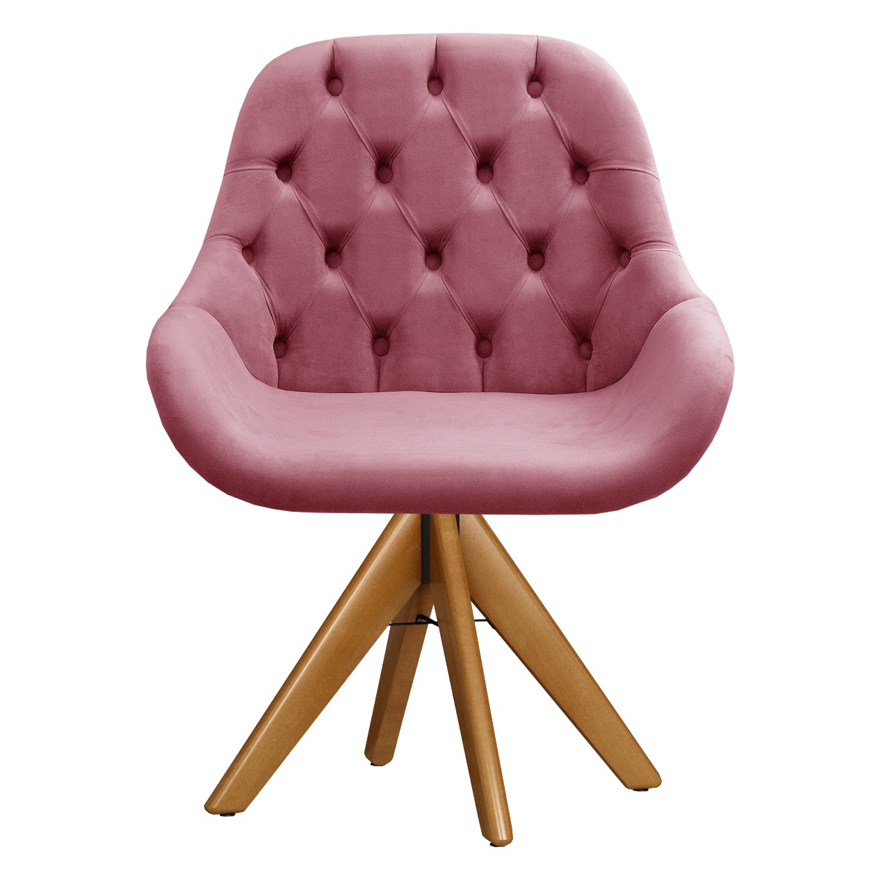 Poltrona Lua Botonê Pé Giratório De Madeira - Suede Rosa