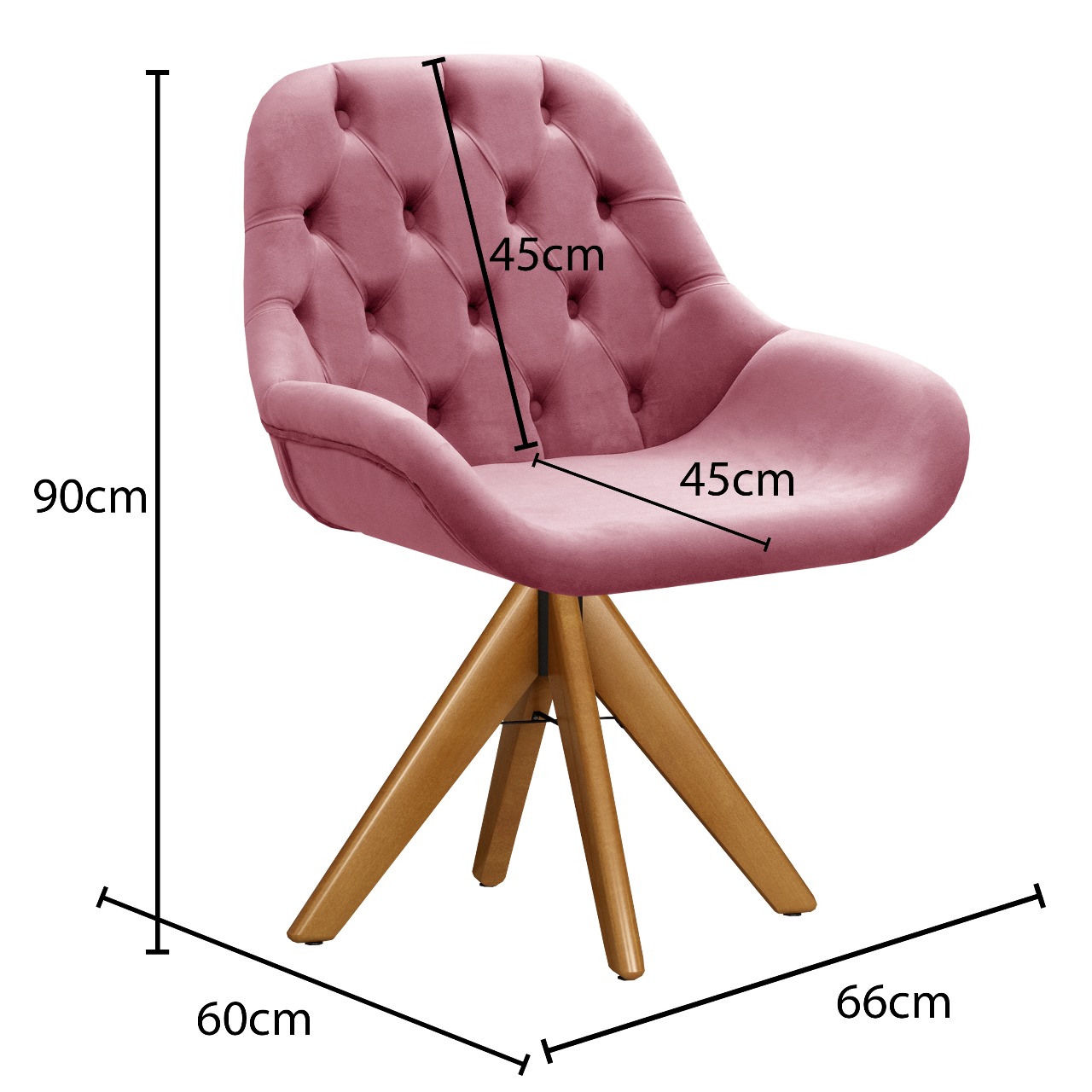 Poltrona Lua Botonê Pé Giratório De Madeira - Suede Rosa
