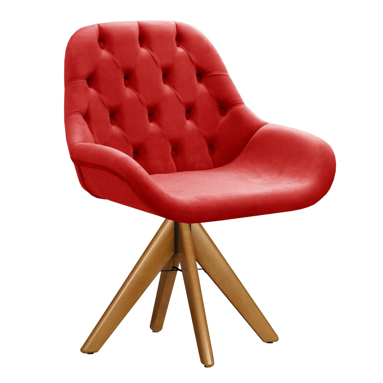 Poltrona Lua Botonê Pé Giratório De Madeira - Suede Vermelho