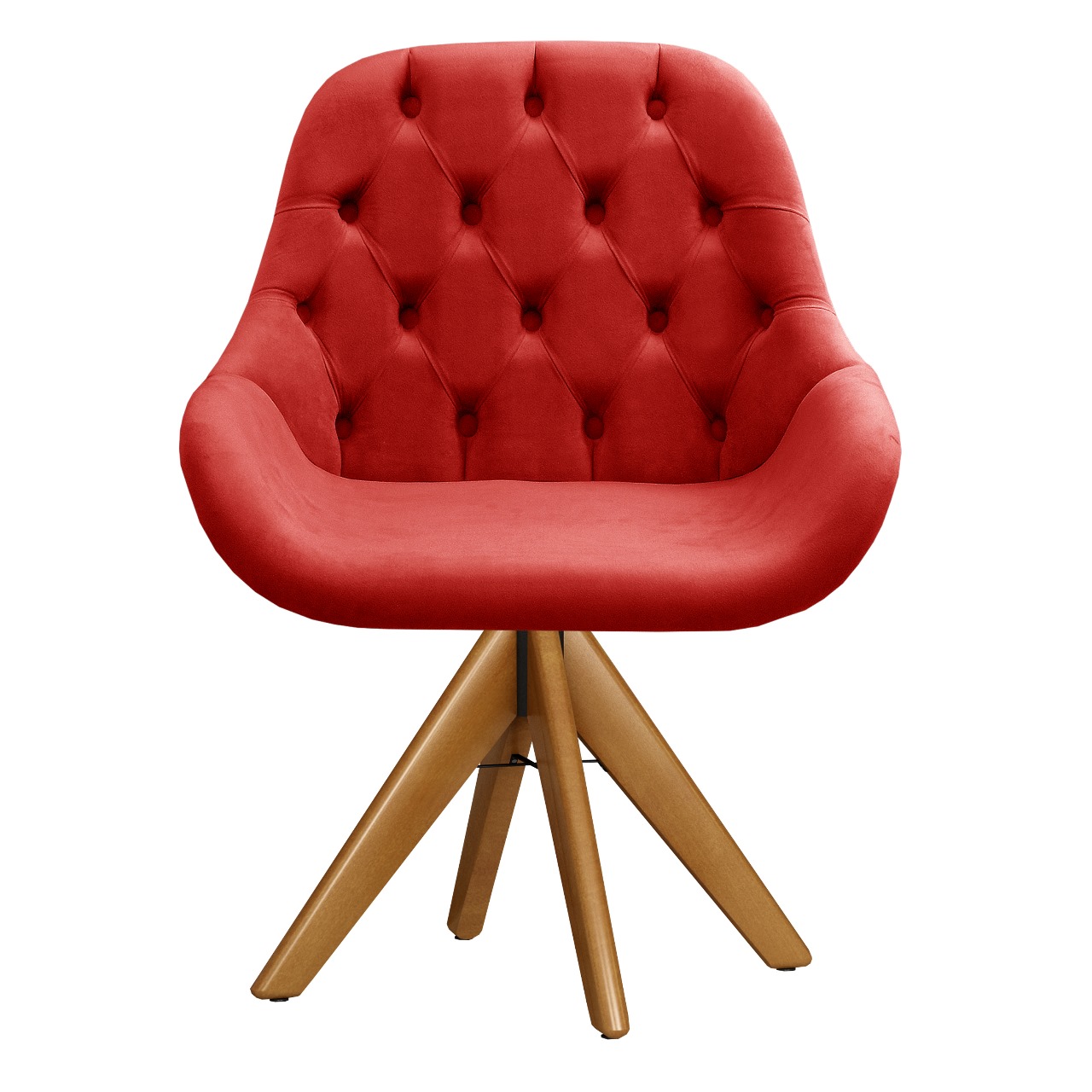 Poltrona Lua Botonê Pé Giratório De Madeira - Suede Vermelho
