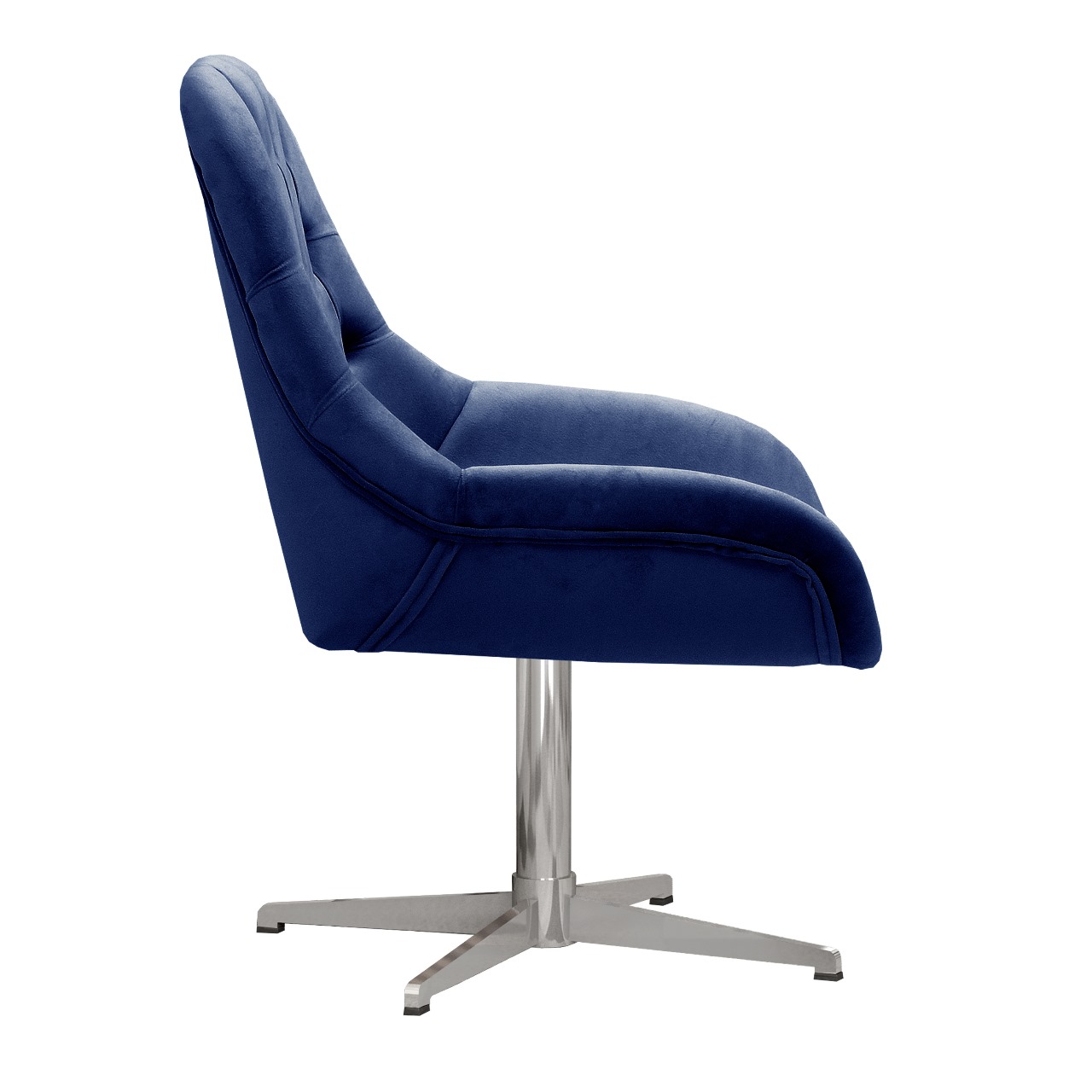 Poltrona Lua Botonê Pé Giratório De Metal - Suede Azul Marinho