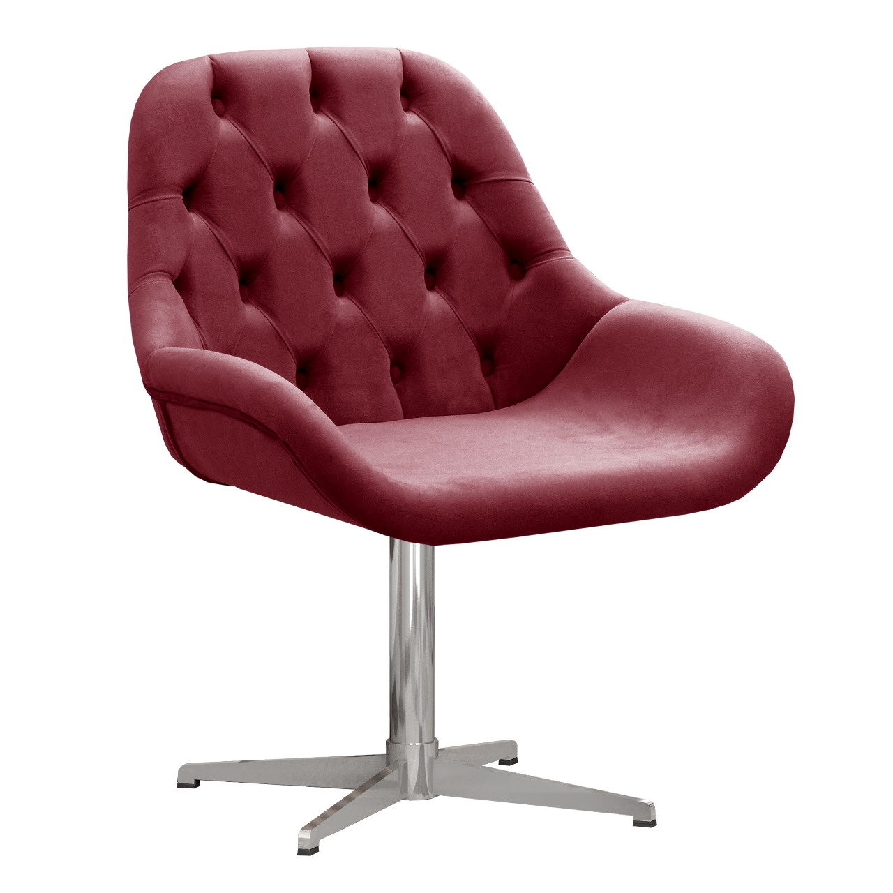 Poltrona Lua Botonê Pé Giratório De Metal - Suede Bordô