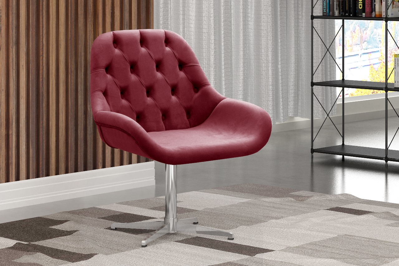 Poltrona Lua Botonê Pé Giratório De Metal - Suede Bordô