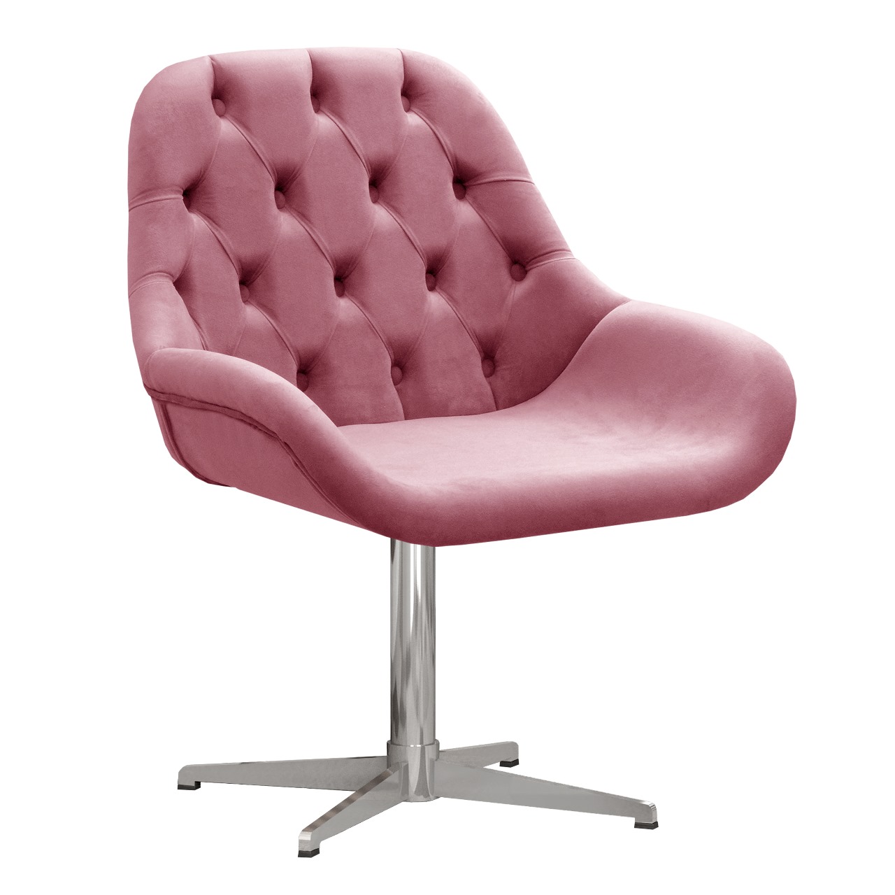 Poltrona Lua Botonê Pé Giratório De Metal - Suede Rosa